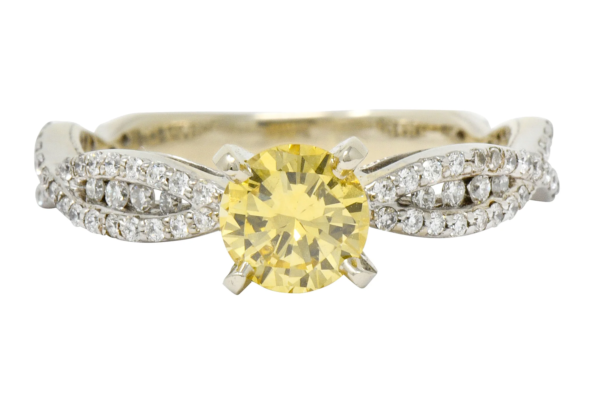 Contemporary 1.95 CTW Fancy Yellow Diamond 14 Karat White Gold Trellis Engagement Ring GIA
