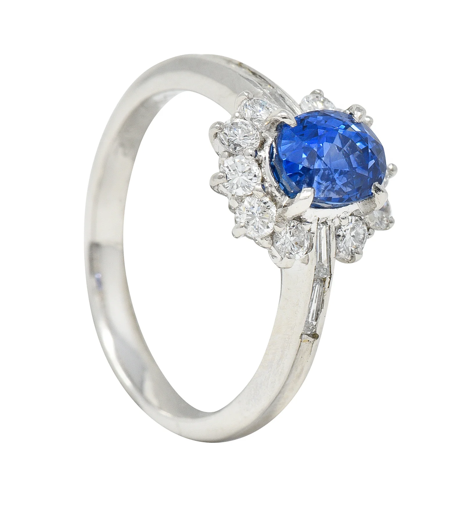 Contemporary 1.96 CTW Oval Cut Sapphire Diamond Platinum Cluster Ring - Image 10