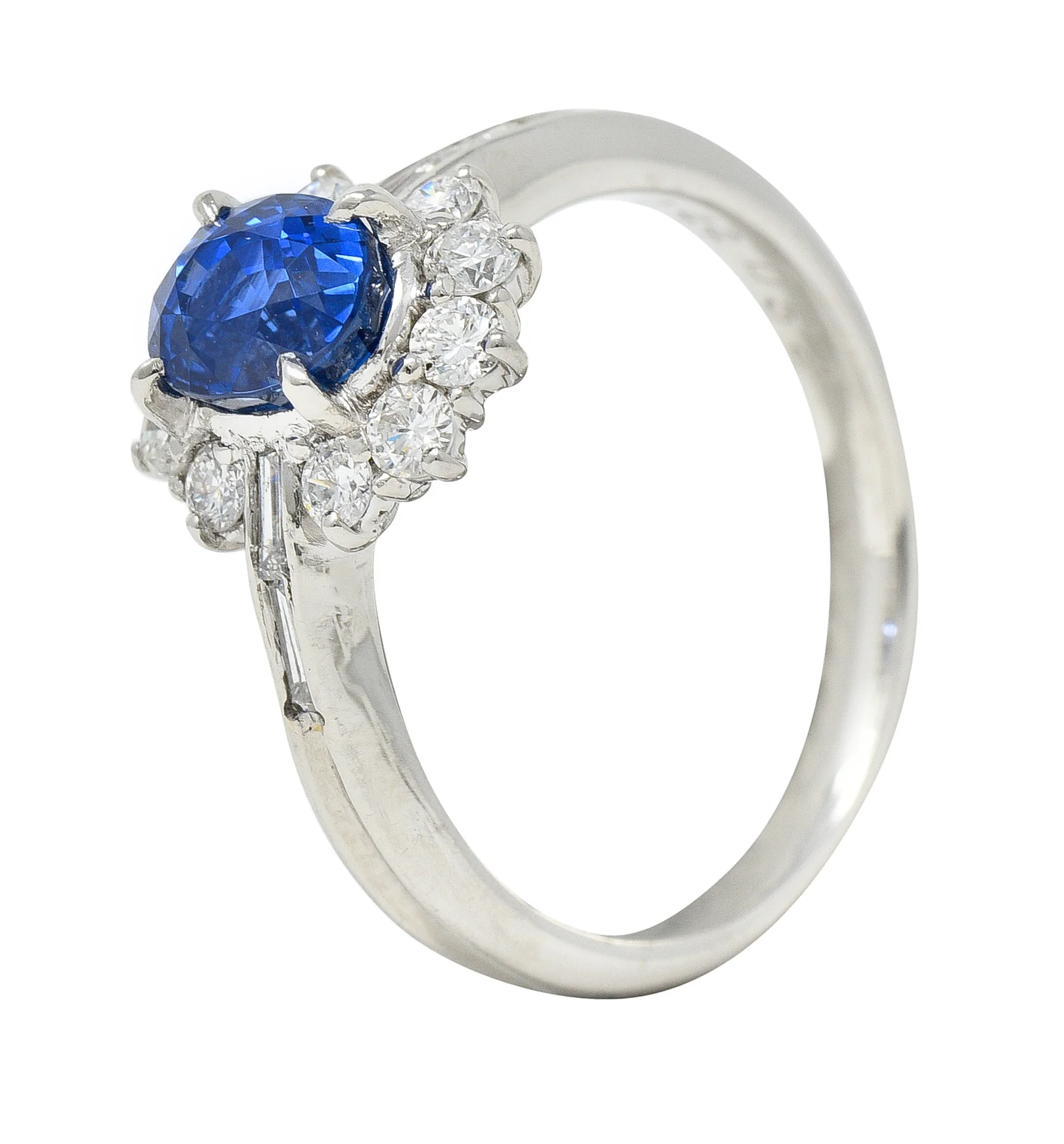 Contemporary 1.96 CTW Oval Cut Sapphire Diamond Platinum Cluster Ring - Image 7