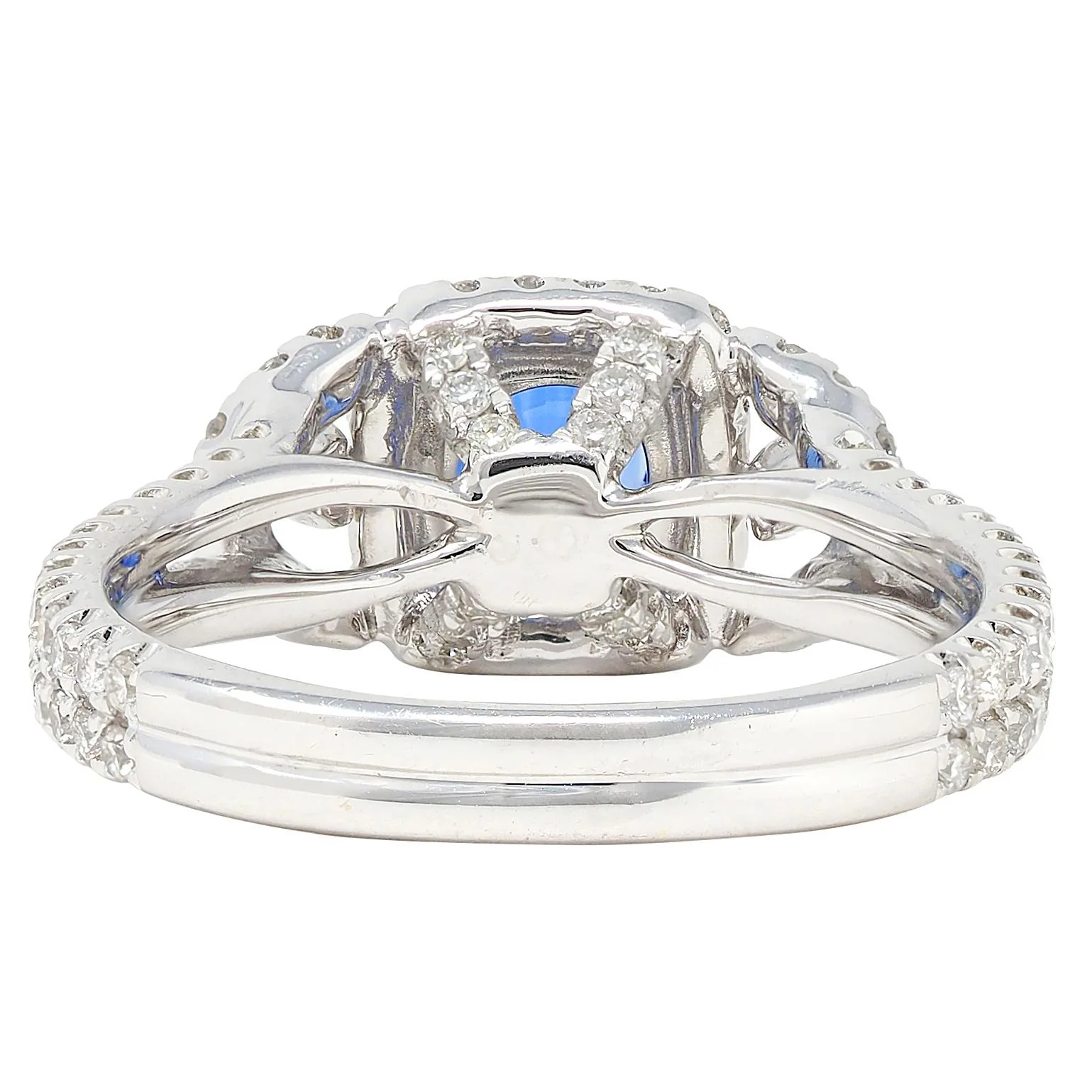 Contemporary 1.98 CTW Sapphire Diamond 18 Karat White Gold Halo Ring - Image 3