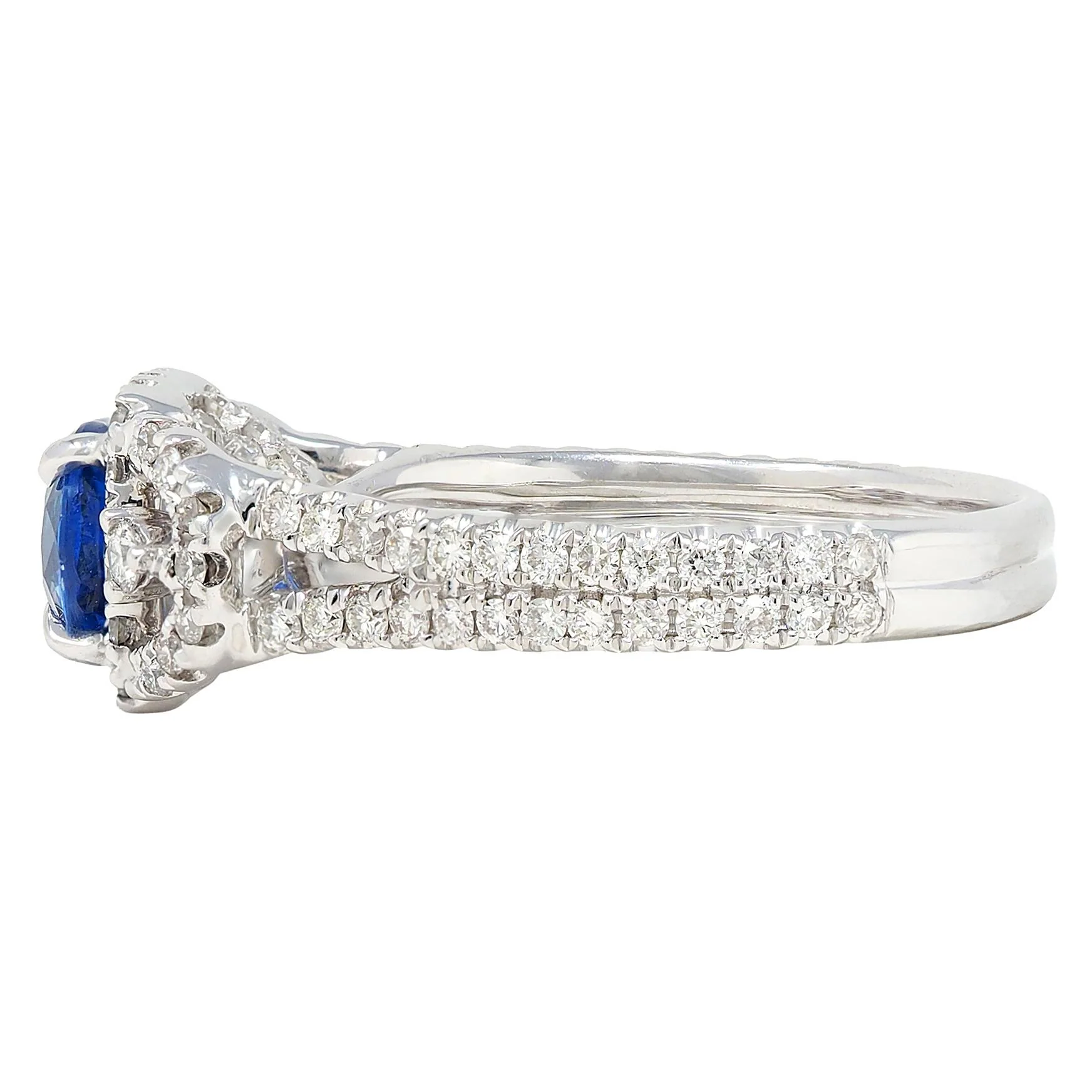 Contemporary 1.98 CTW Sapphire Diamond 18 Karat White Gold Halo Ring - Image 4