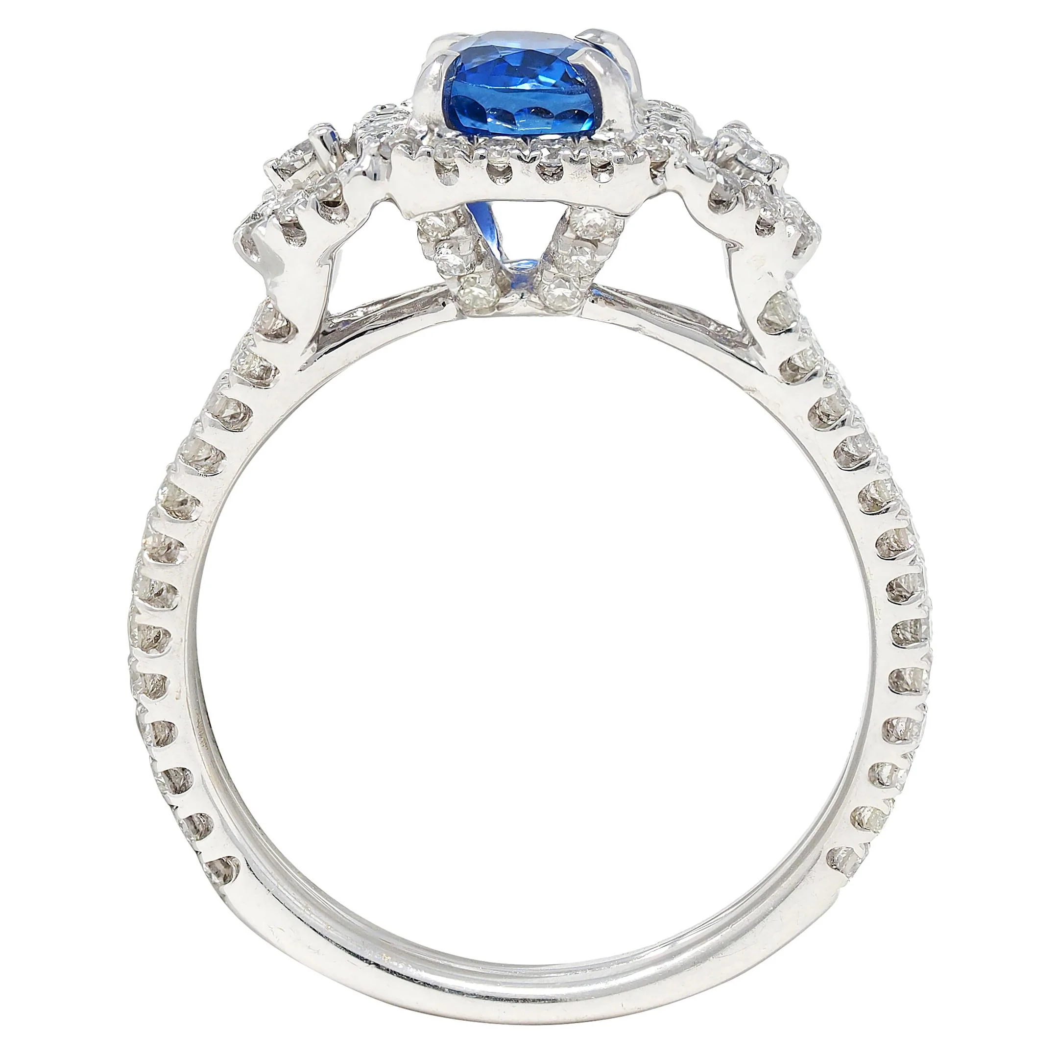Contemporary 1.98 CTW Sapphire Diamond 18 Karat White Gold Halo Ring - Image 5