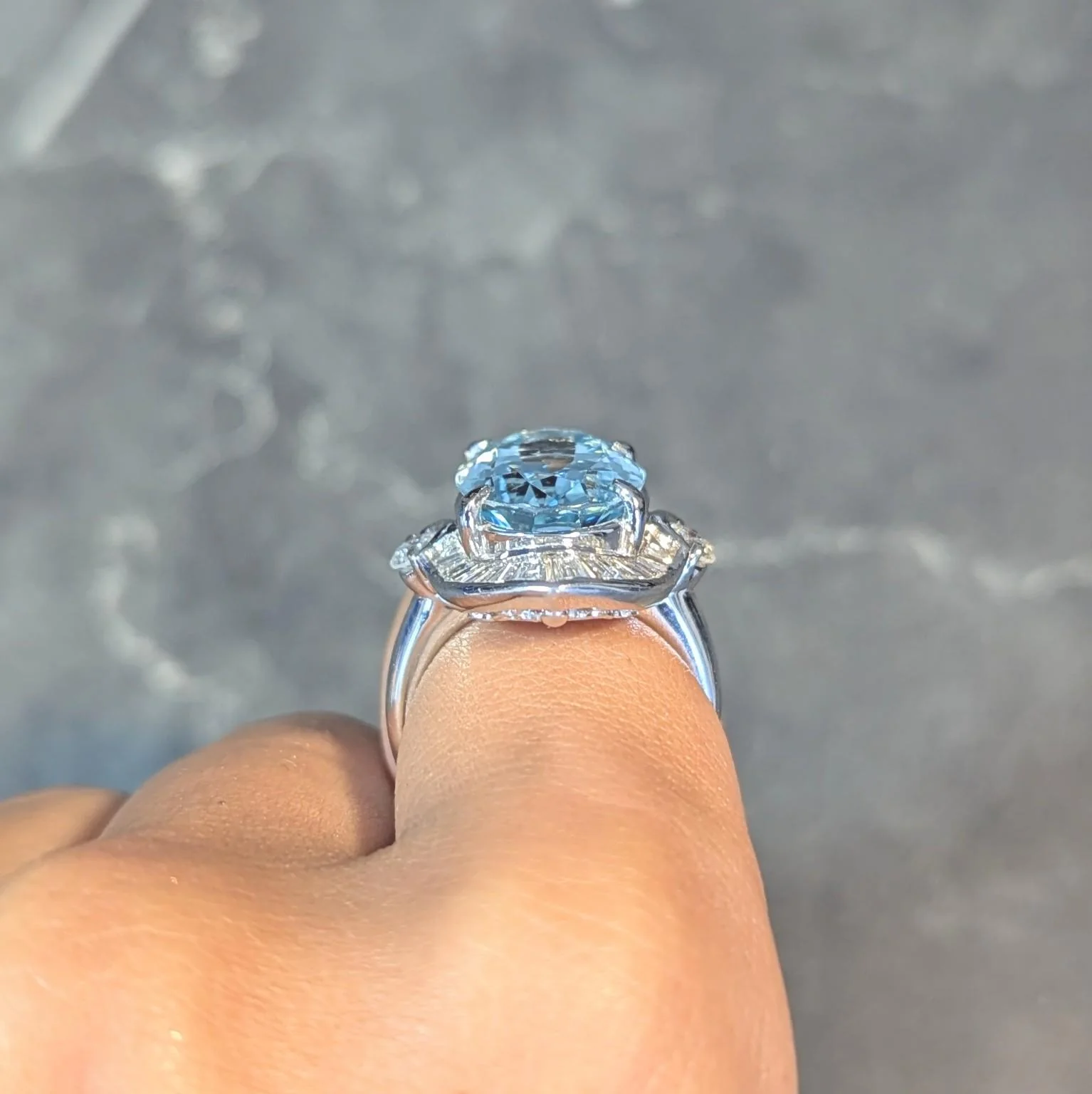 Contemporary 10.32 CTW Aquamarine Diamond Platinum Ballerina Halo Ring - Image 16