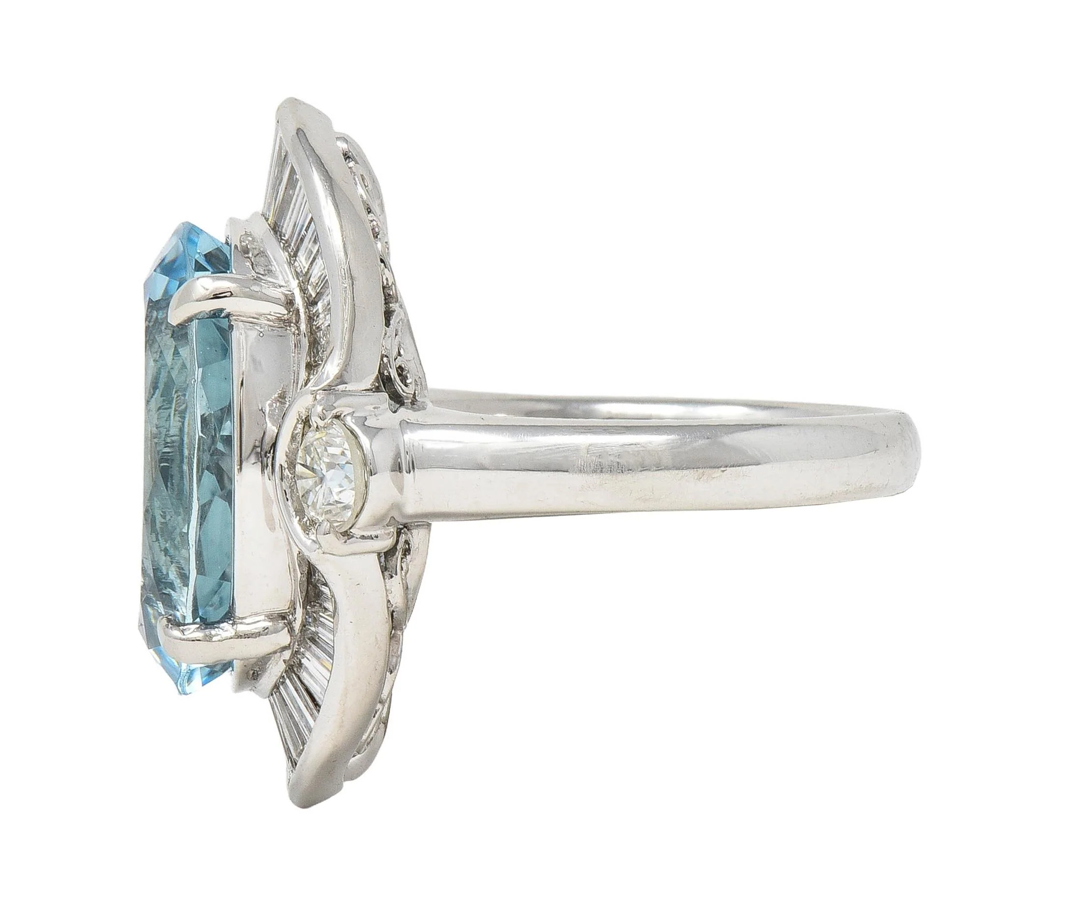 Contemporary 10.32 CTW Aquamarine Diamond Platinum Ballerina Halo Ring - Image 5