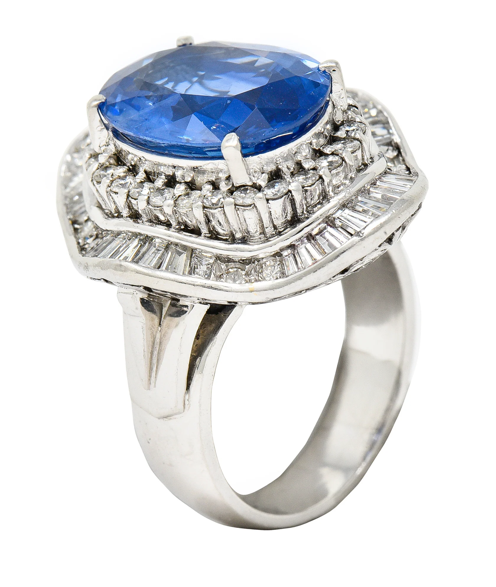 Contemporary 10.61 CTW Ceylon Sapphire Diamond Platinum Double Ballerina Halo Ring GIA - Image 8
