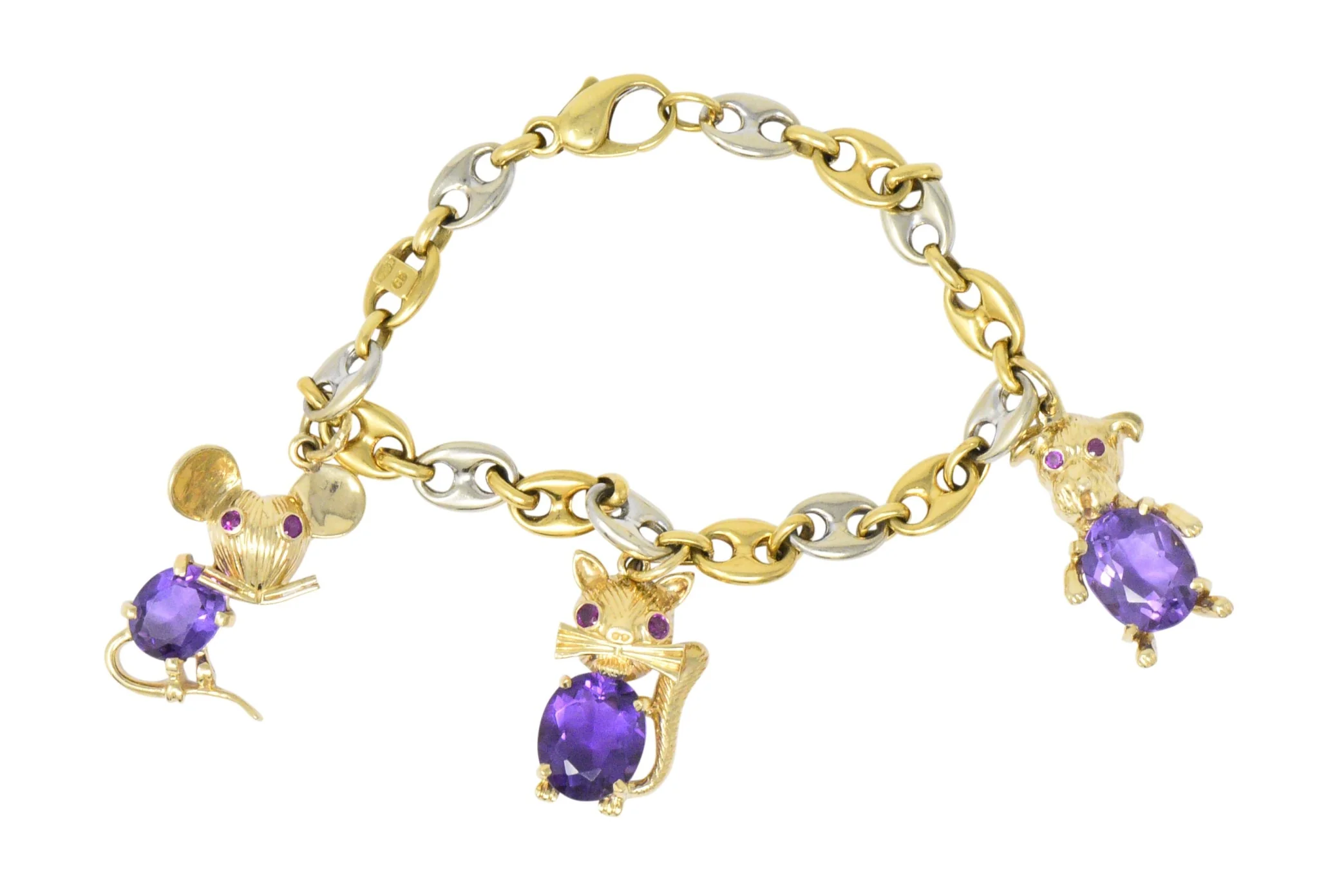 Contemporary 10.70 CTW Amethyst Two-Tone Gold Animal Charm Bracelet - Image 5