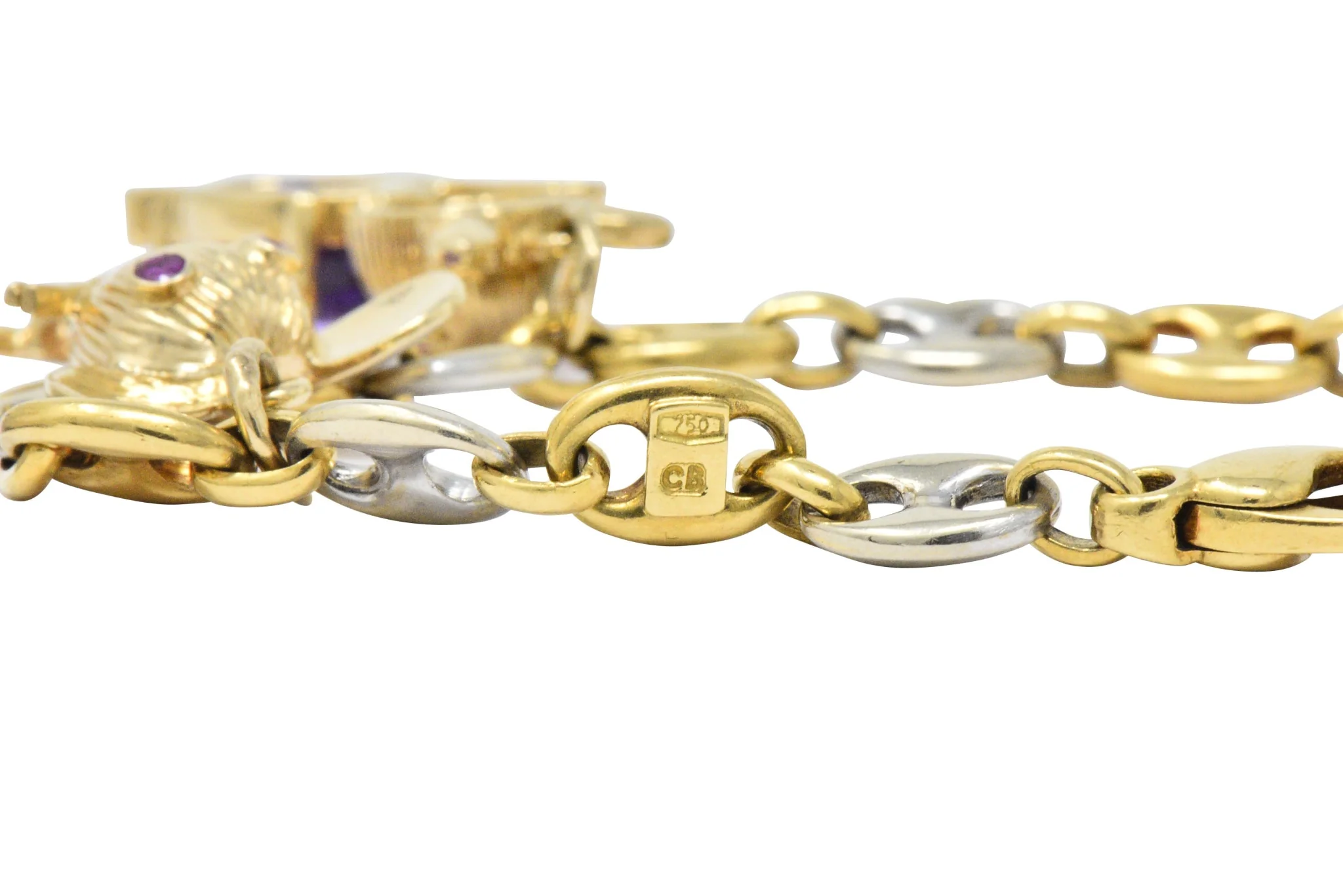 Contemporary 10.70 CTW Amethyst Two-Tone Gold Animal Charm Bracelet - Image 6