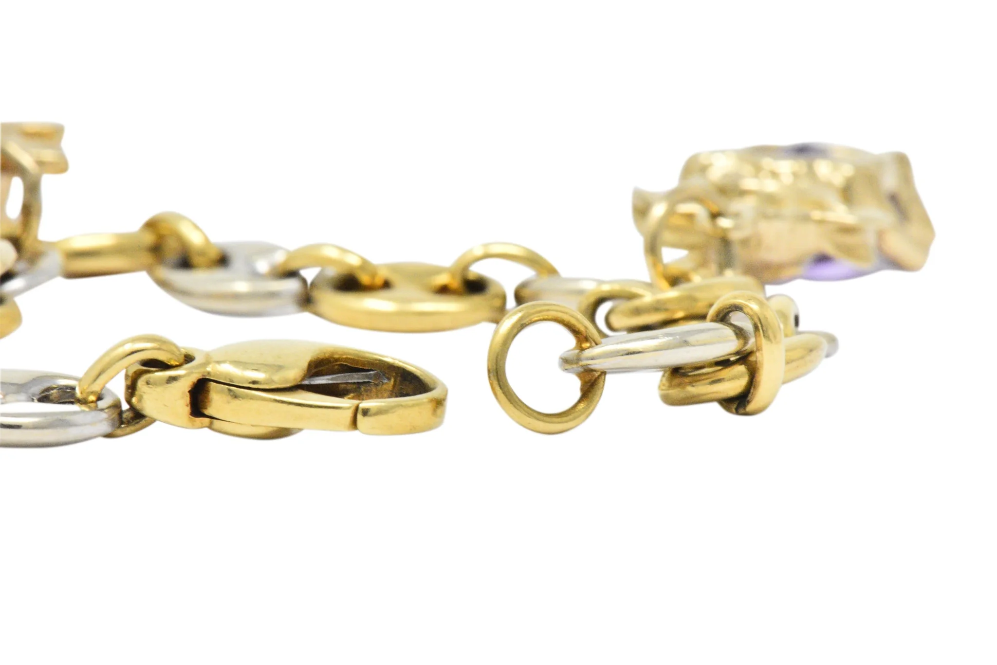 Contemporary 10.70 CTW Amethyst Two-Tone Gold Animal Charm Bracelet - Image 7