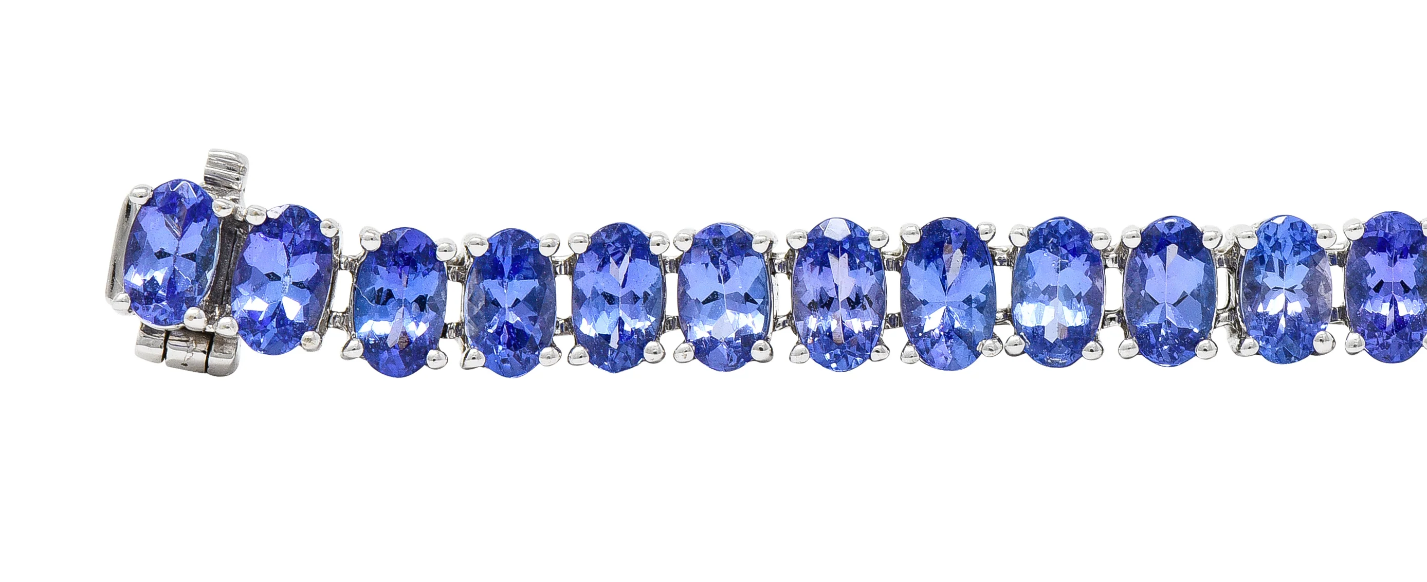 Contemporary 12.00 CTW Oval Cut Tanzanite 14 Karat White Gold Line Bracelet - Image 5