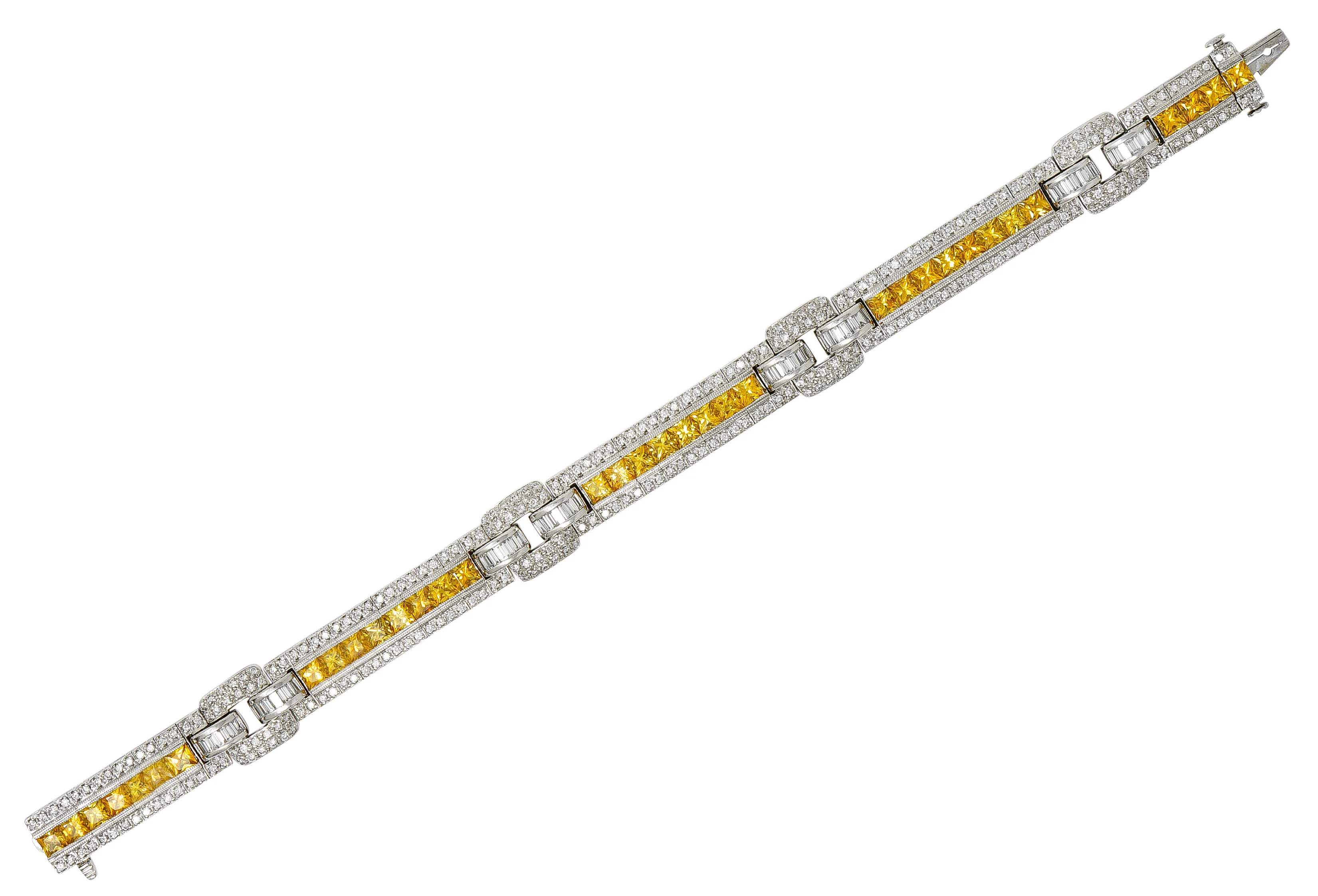 Contemporary 12.79 CTW Yellow Sapphire Diamond Platinum Buckle Line Bracelet - Image 2