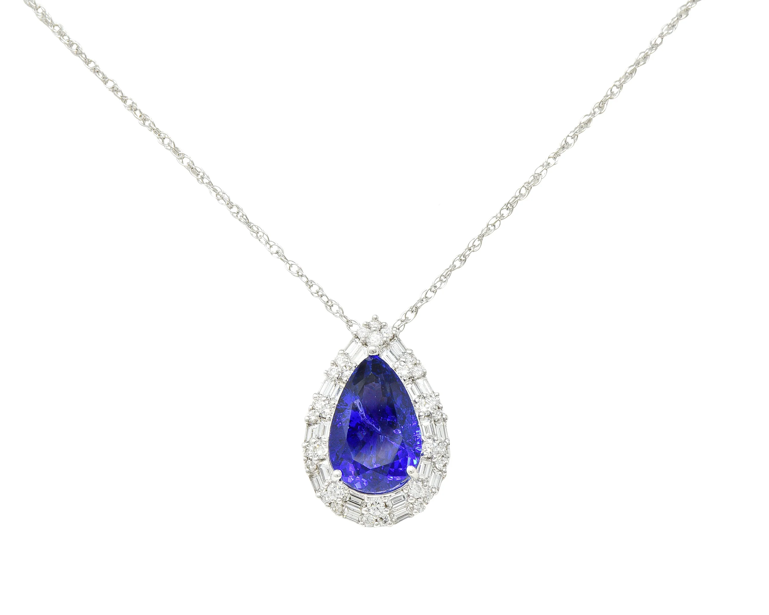 Contemporary 14.22 CTW Pear Cut Tanzanite Diamond 18 Karat White Gold Convertible Pendant Ring - Image 2