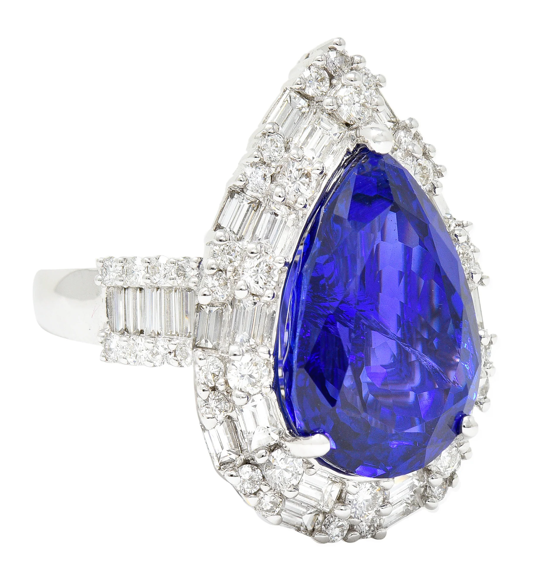 Contemporary 14.22 CTW Pear Cut Tanzanite Diamond 18 Karat White Gold Convertible Pendant Ring - Image 4