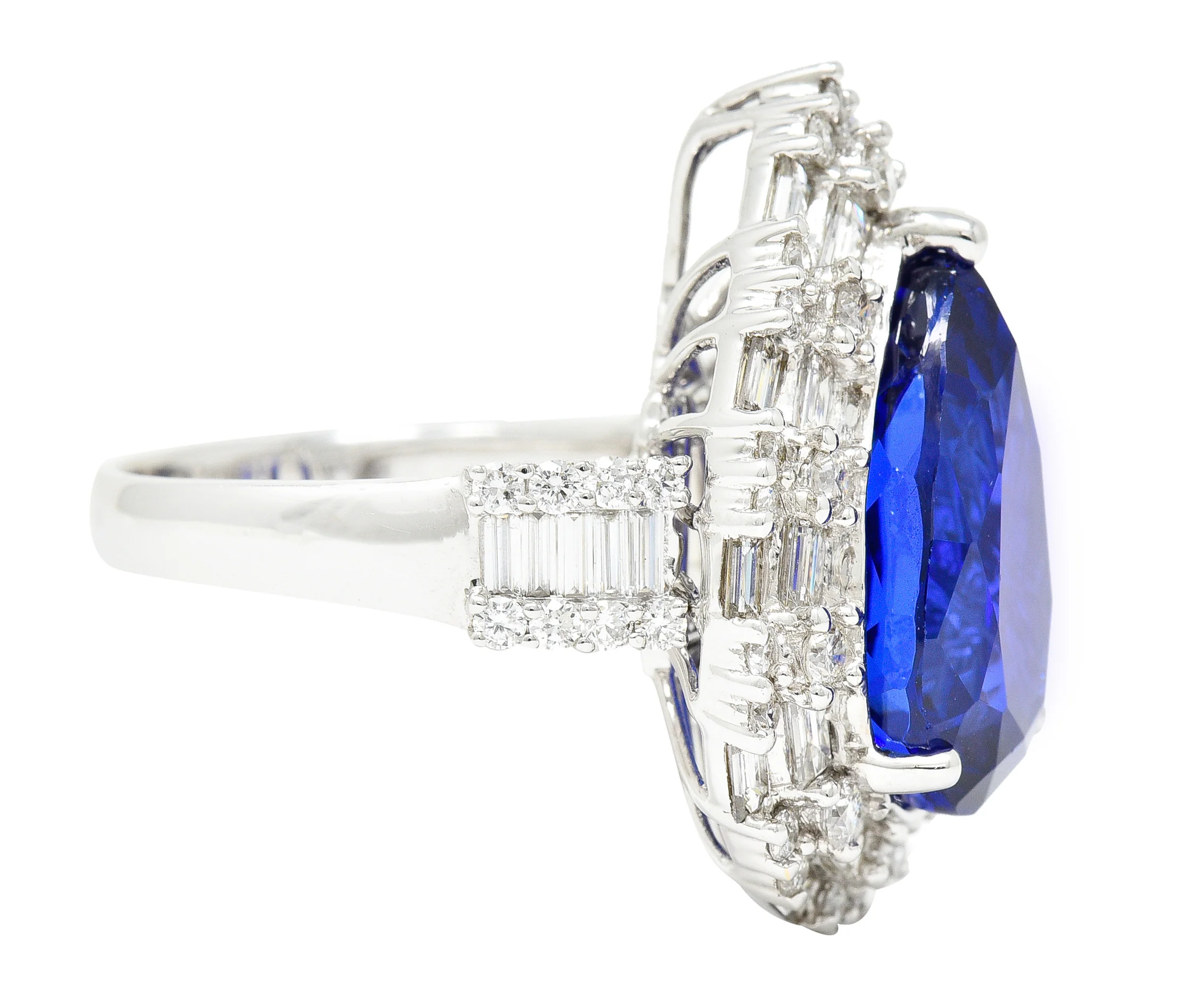 Contemporary 14.22 CTW Pear Cut Tanzanite Diamond 18 Karat White Gold Convertible Pendant Ring - Image 5