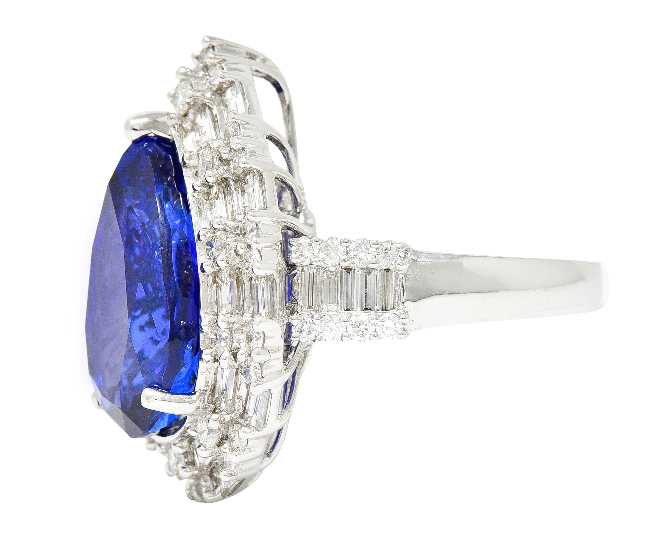 Contemporary 14.22 CTW Pear Cut Tanzanite Diamond 18 Karat White Gold Convertible Pendant Ring - Image 7