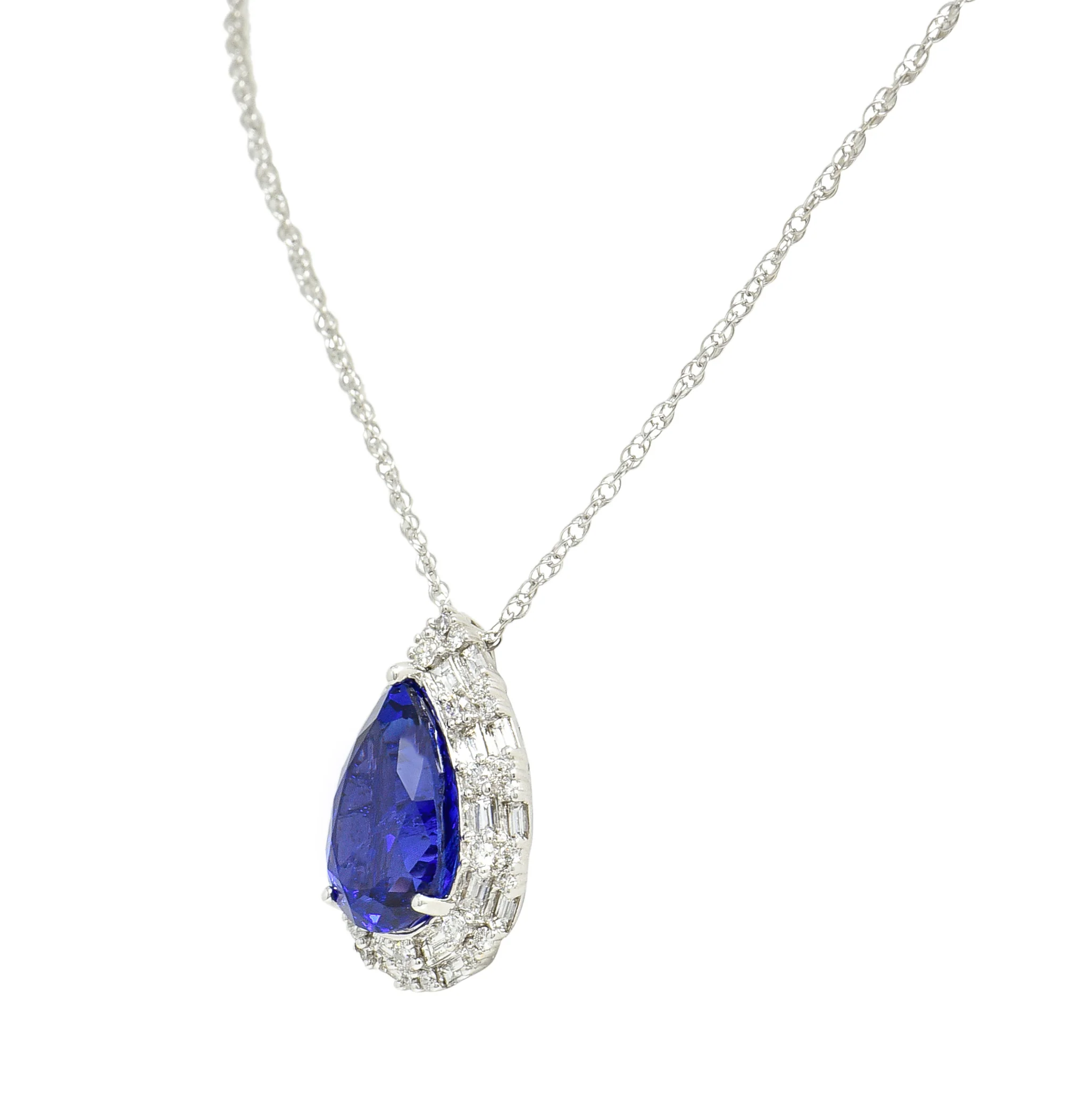 Contemporary 14.22 CTW Pear Cut Tanzanite Diamond 18 Karat White Gold Convertible Pendant Ring - Image 9