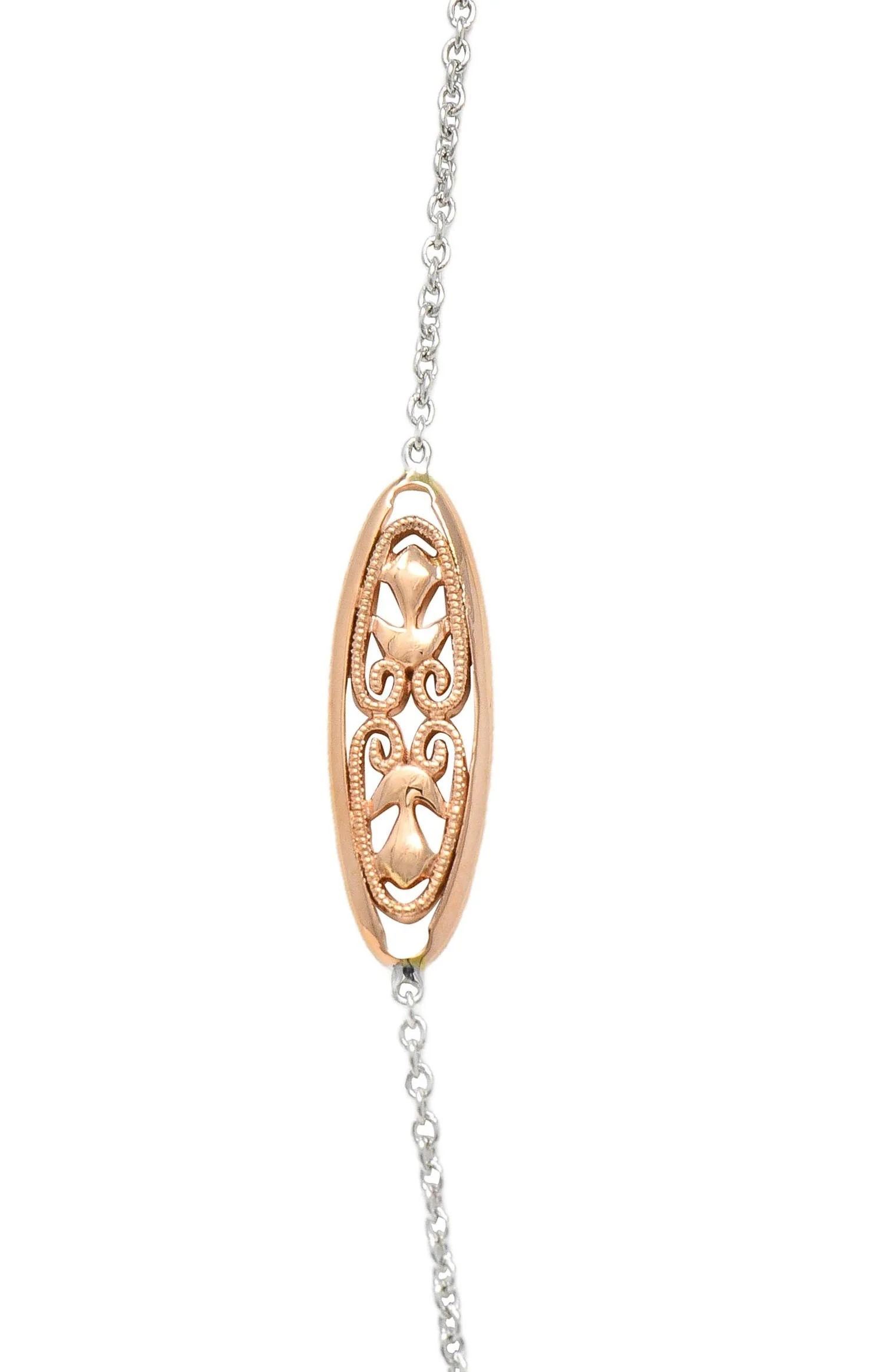 Contemporary 14 Karat Two-Tone Rose White Gold Contemporary Station Chain Necklace - Image 8