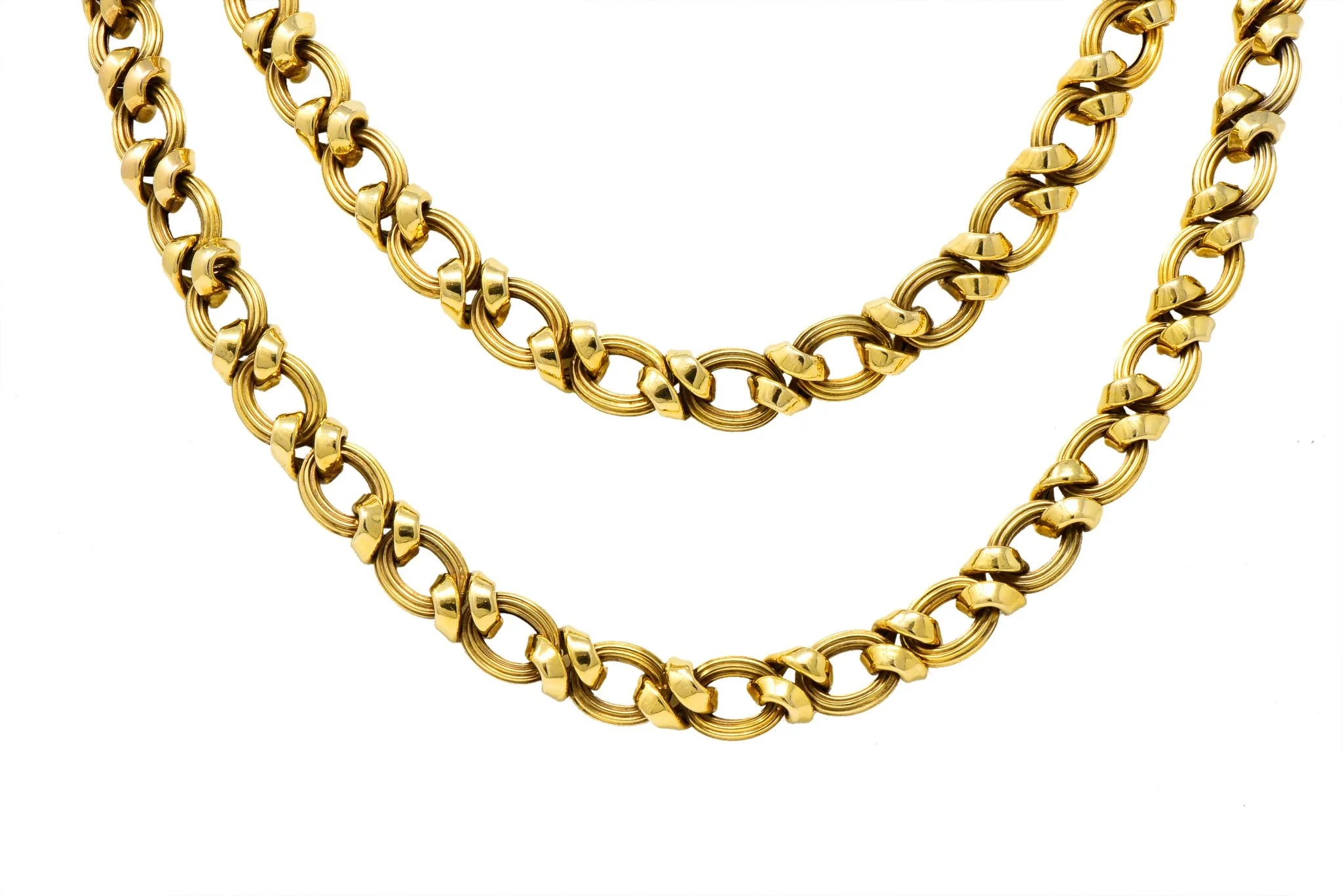 Contemporary 14 Karat Yellow Gold Twisted Link Long Chain Necklace - Image 7