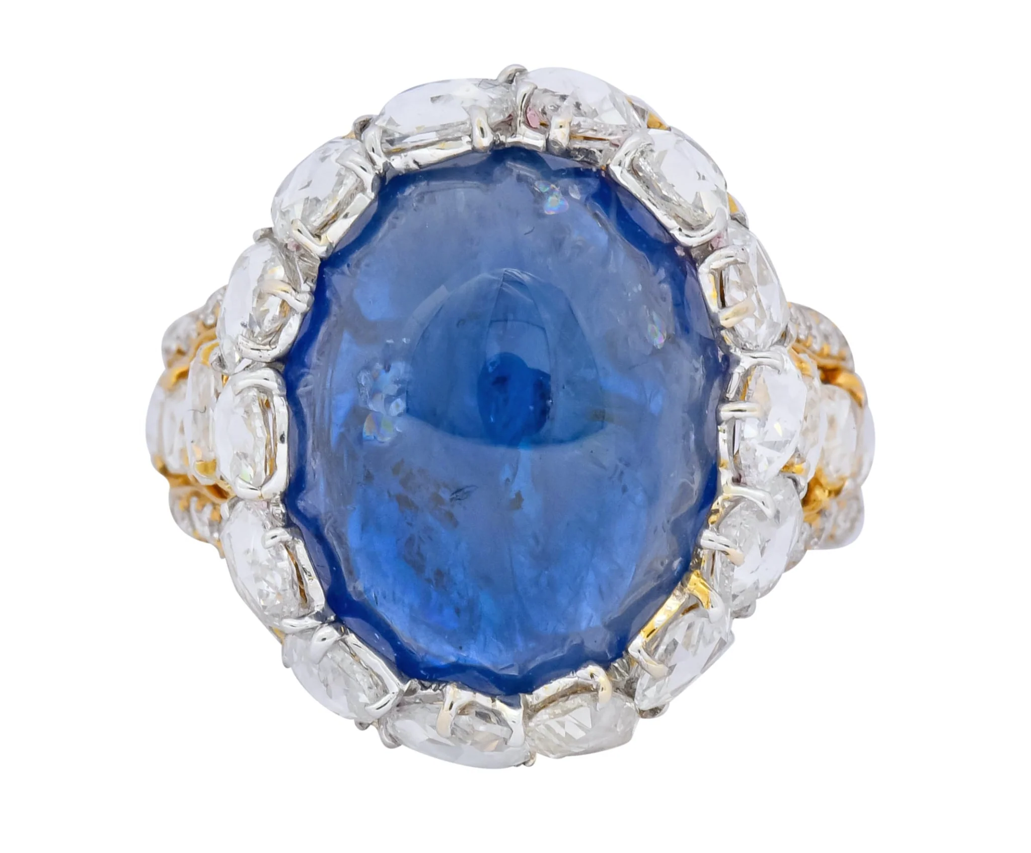 Contemporary 17.00 CTW Sapphire Diamond 18 Karat Gold Cluster Cocktail Ring - Image 2