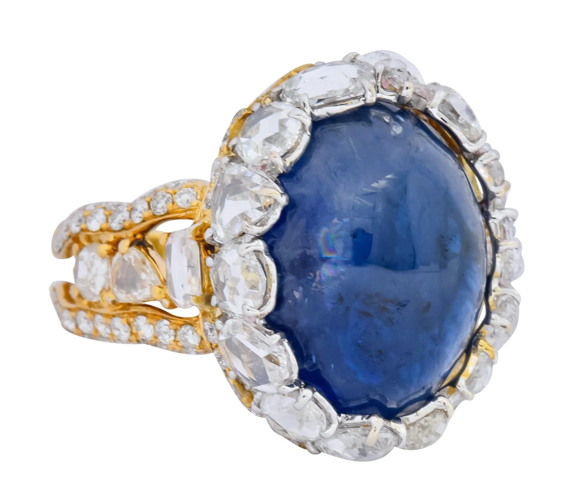 Contemporary 17.00 CTW Sapphire Diamond 18 Karat Gold Cluster Cocktail Ring - Image 3