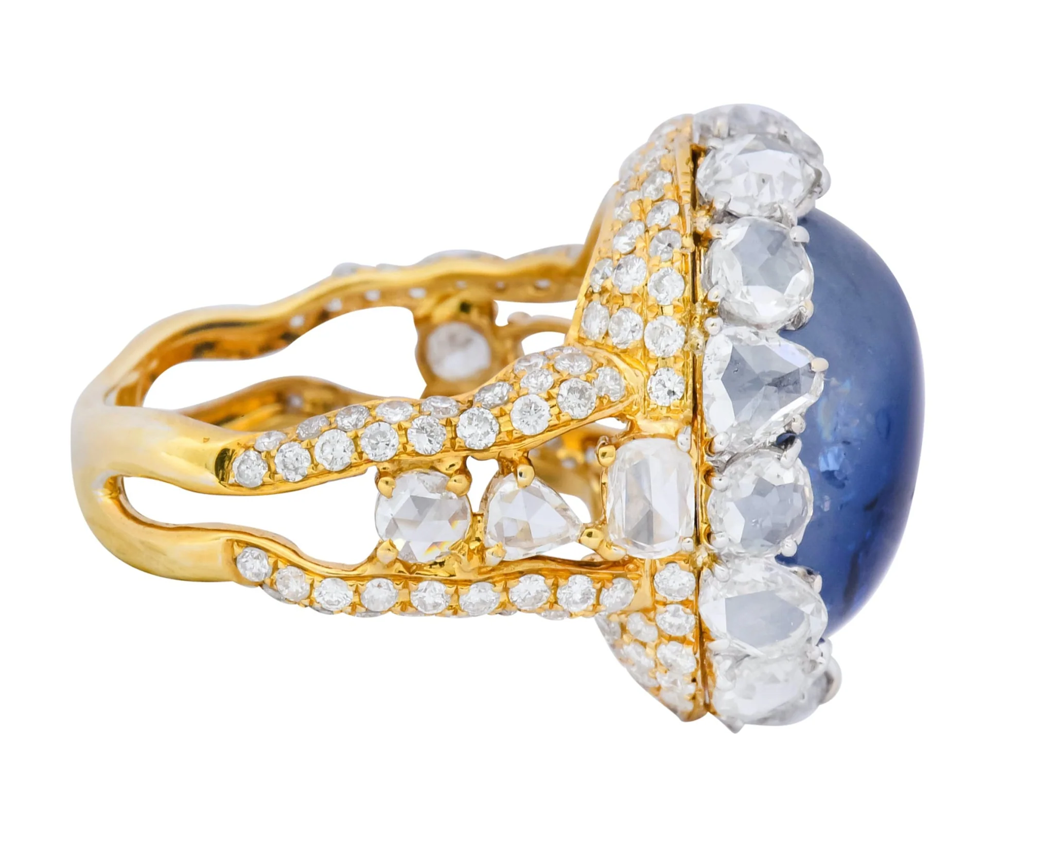 Contemporary 17.00 CTW Sapphire Diamond 18 Karat Gold Cluster Cocktail Ring - Image 4