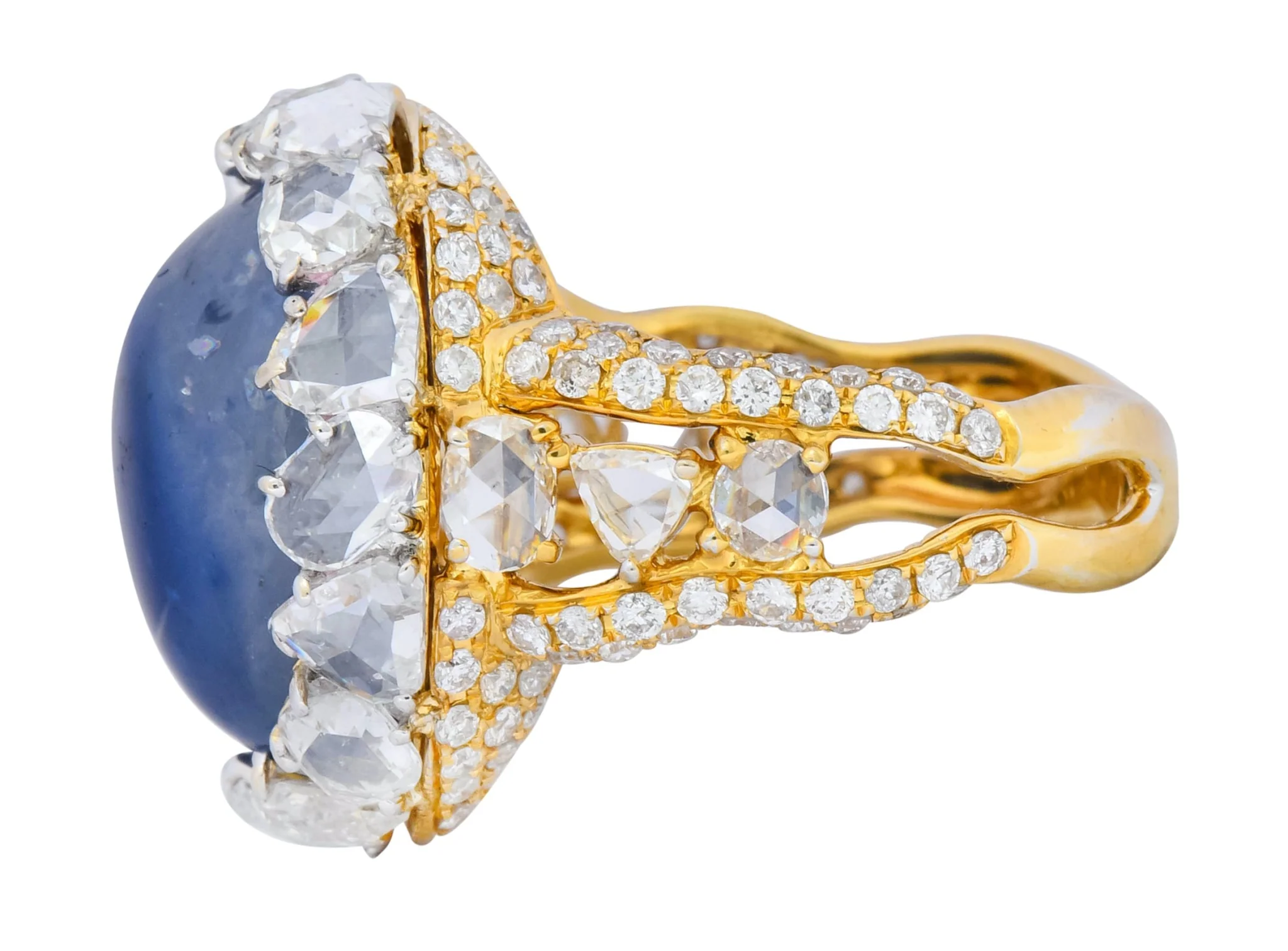 Contemporary 17.00 CTW Sapphire Diamond 18 Karat Gold Cluster Cocktail Ring - Image 6