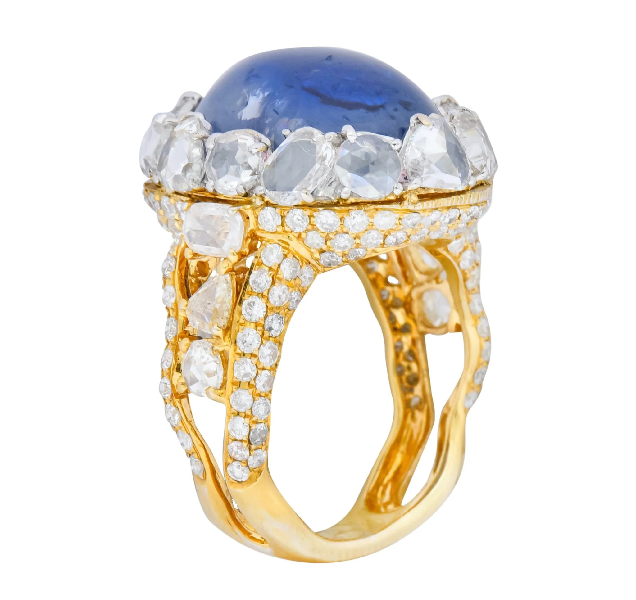 Contemporary 17.00 CTW Sapphire Diamond 18 Karat Gold Cluster Cocktail Ring - Image 9