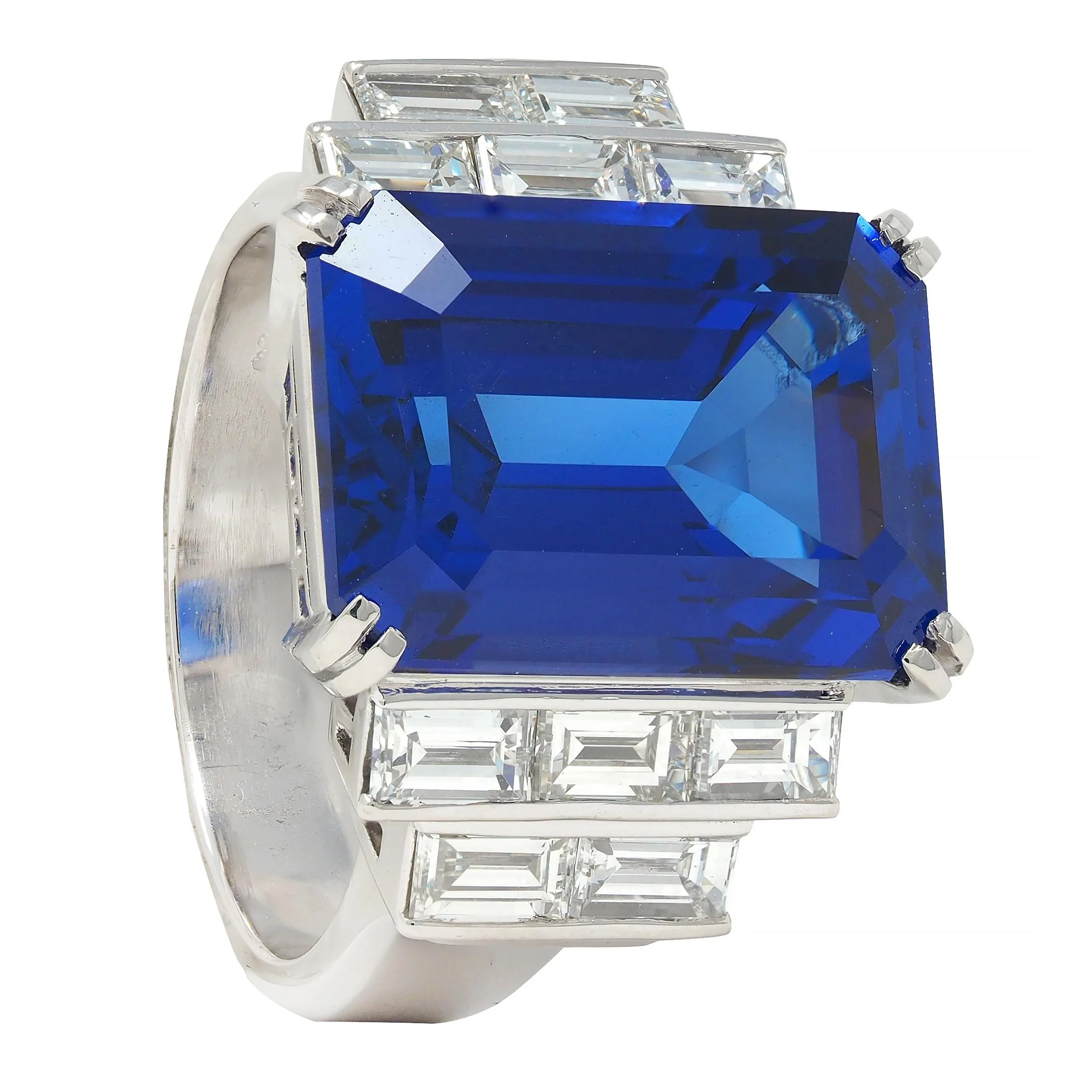 Contemporary 17.90 CTW Tanzanite Diamond Platinum Stepped Cocktail Ring - Image 10