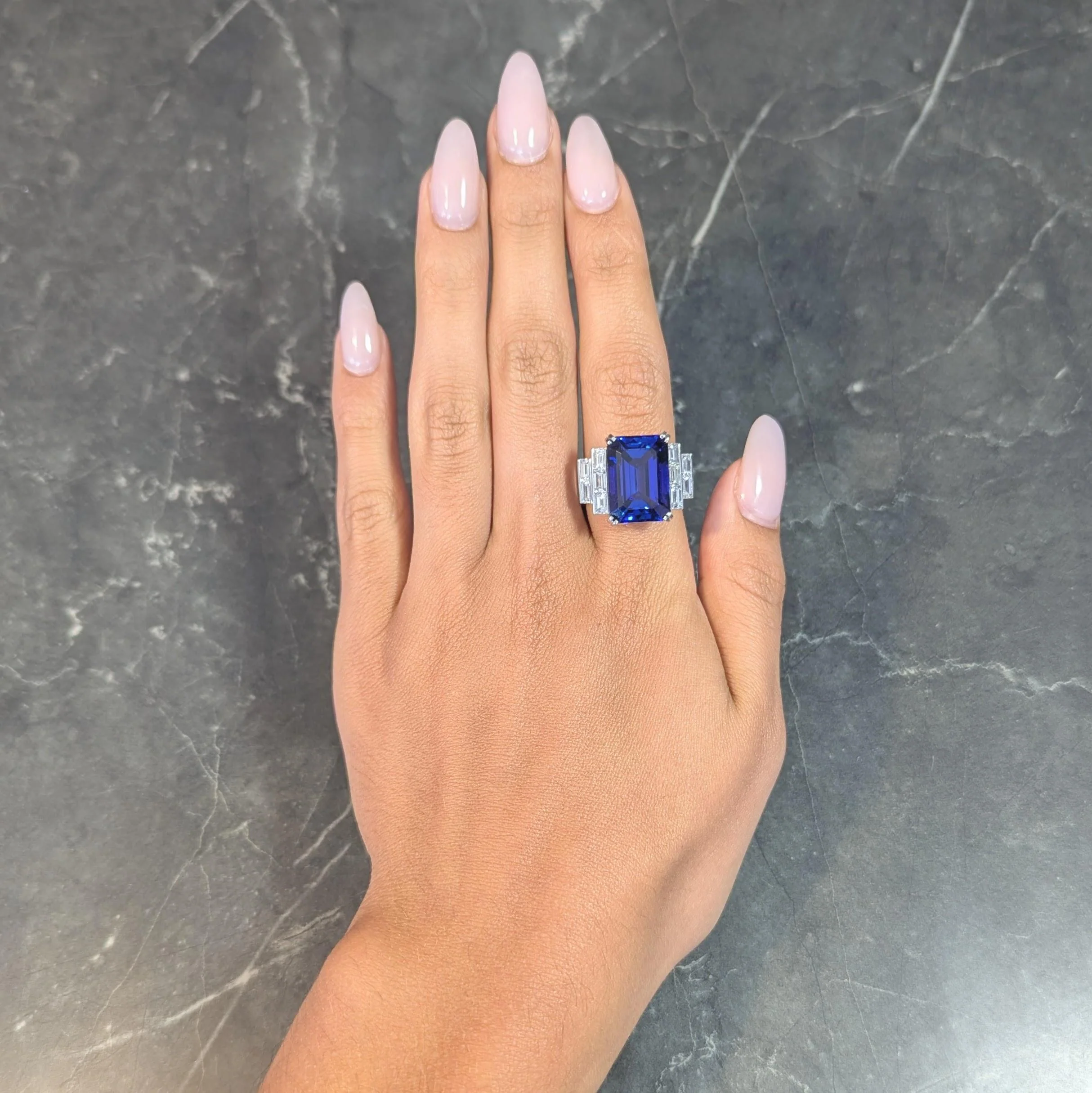 Contemporary 17.90 CTW Tanzanite Diamond Platinum Stepped Cocktail Ring - Image 13
