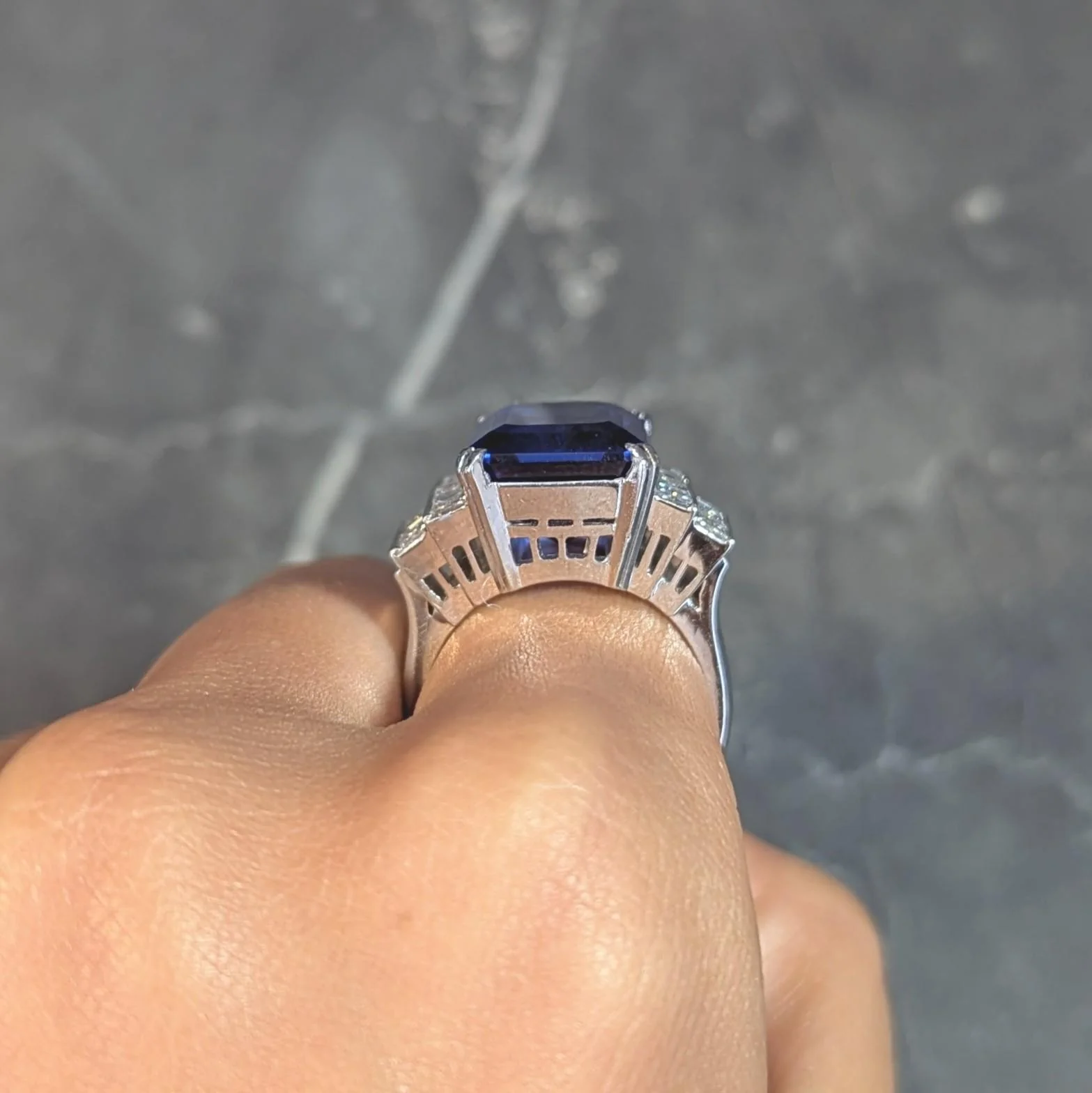 Contemporary 17.90 CTW Tanzanite Diamond Platinum Stepped Cocktail Ring - Image 14