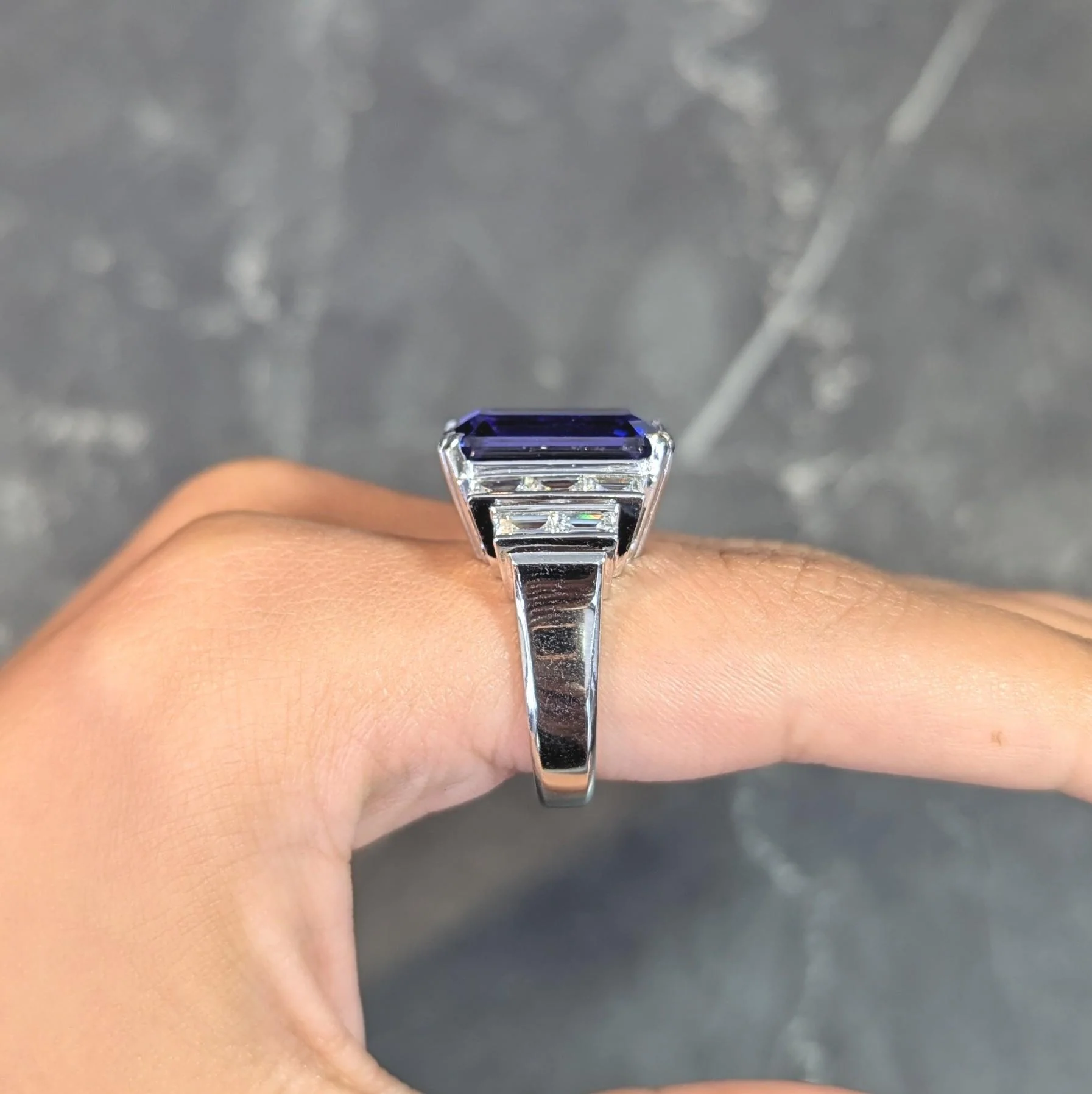 Contemporary 17.90 CTW Tanzanite Diamond Platinum Stepped Cocktail Ring - Image 15