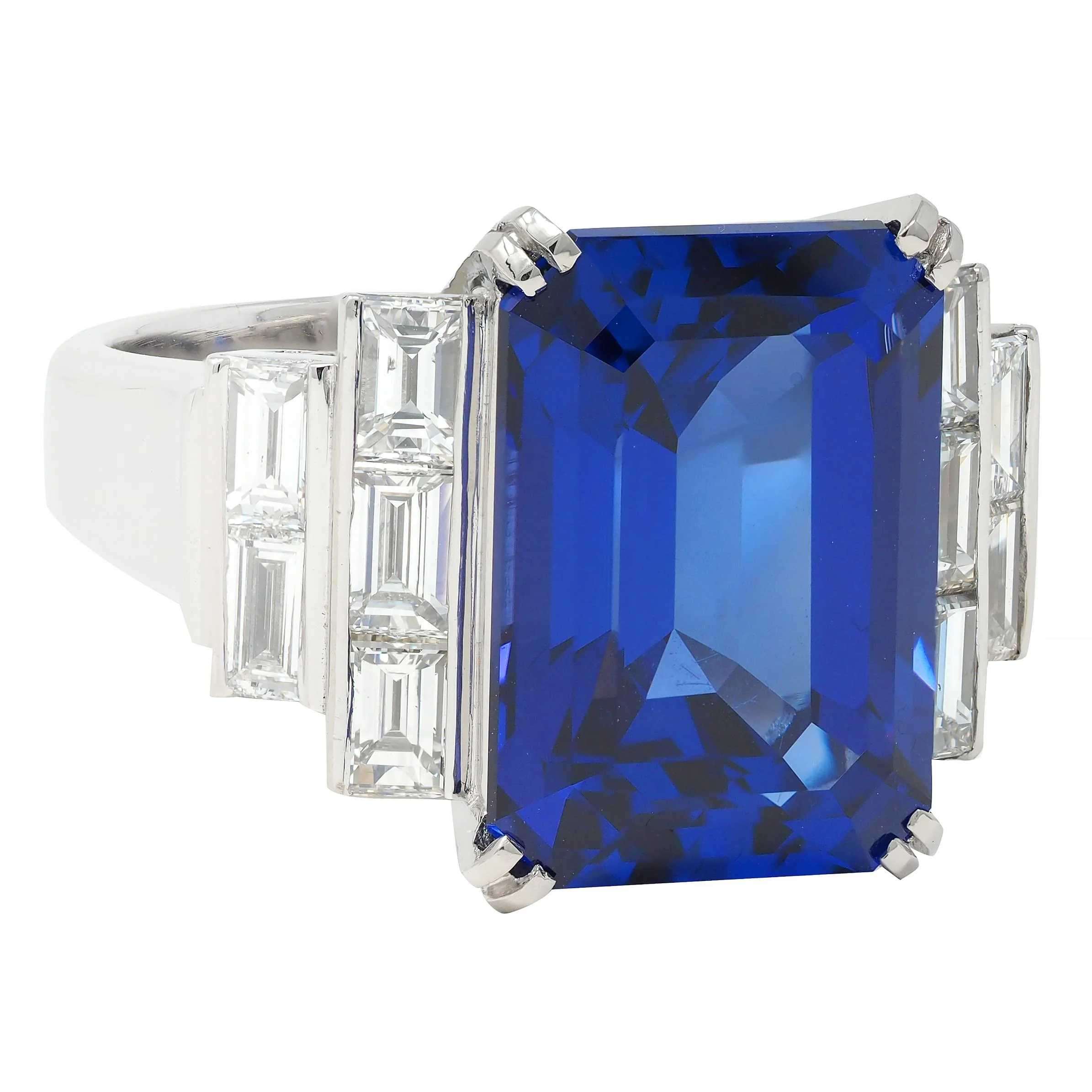 Contemporary 17.90 CTW Tanzanite Diamond Platinum Stepped Cocktail Ring - Image 2