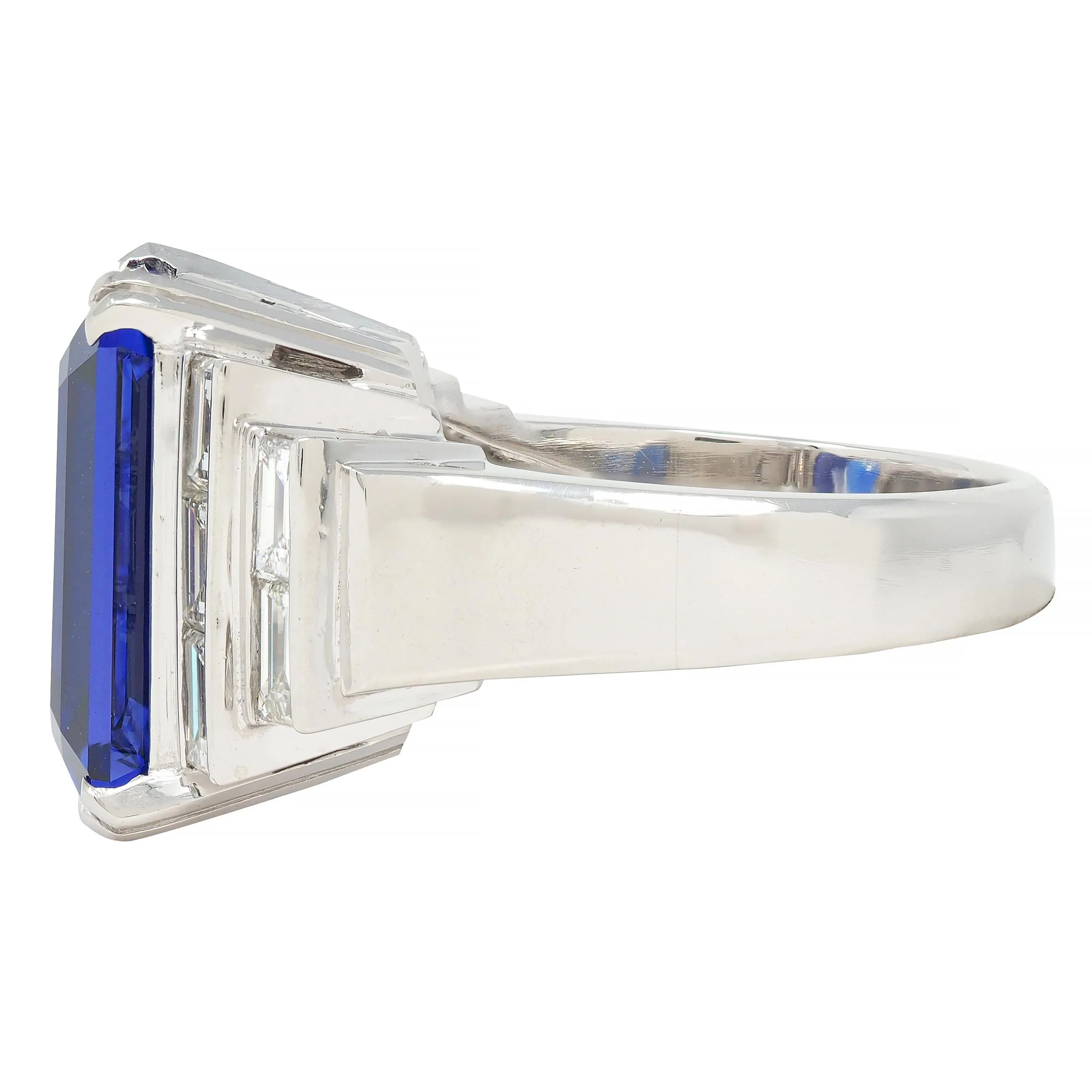 Contemporary 17.90 CTW Tanzanite Diamond Platinum Stepped Cocktail Ring - Image 5