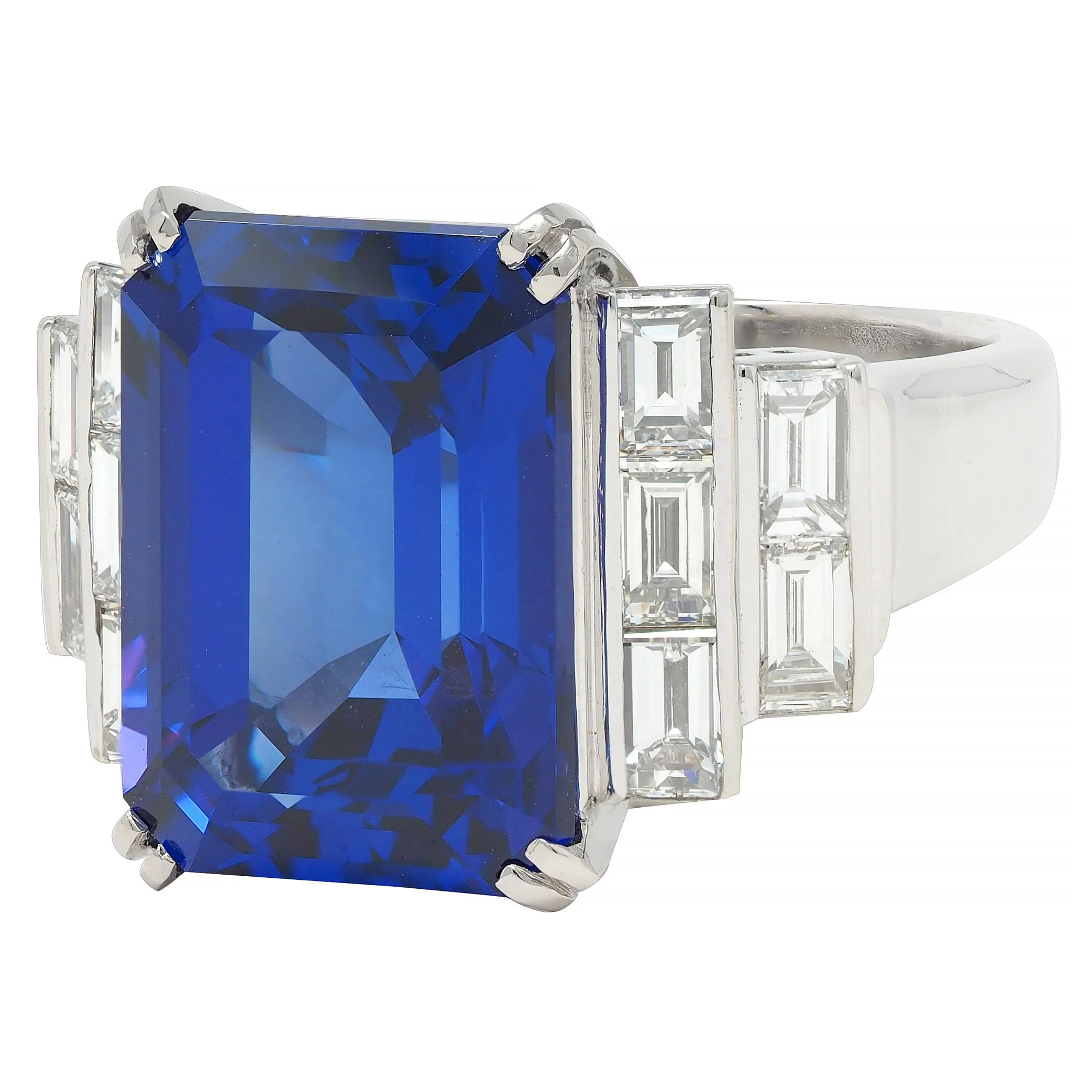 Contemporary 17.90 CTW Tanzanite Diamond Platinum Stepped Cocktail Ring - Image 6