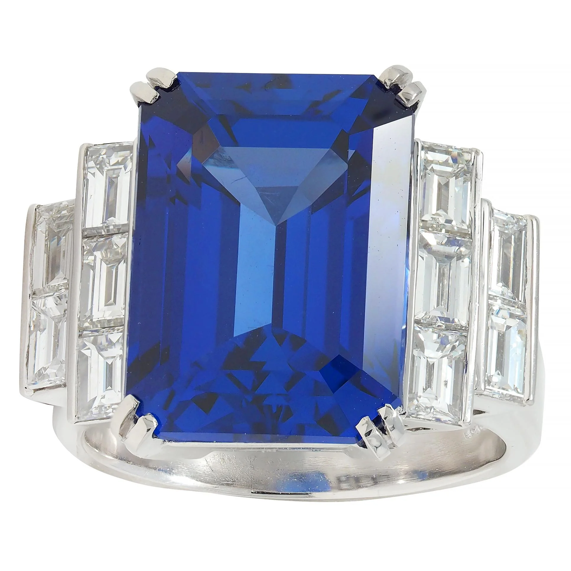 Contemporary 17.90 CTW Tanzanite Diamond Platinum Stepped Cocktail Ring - Image 8