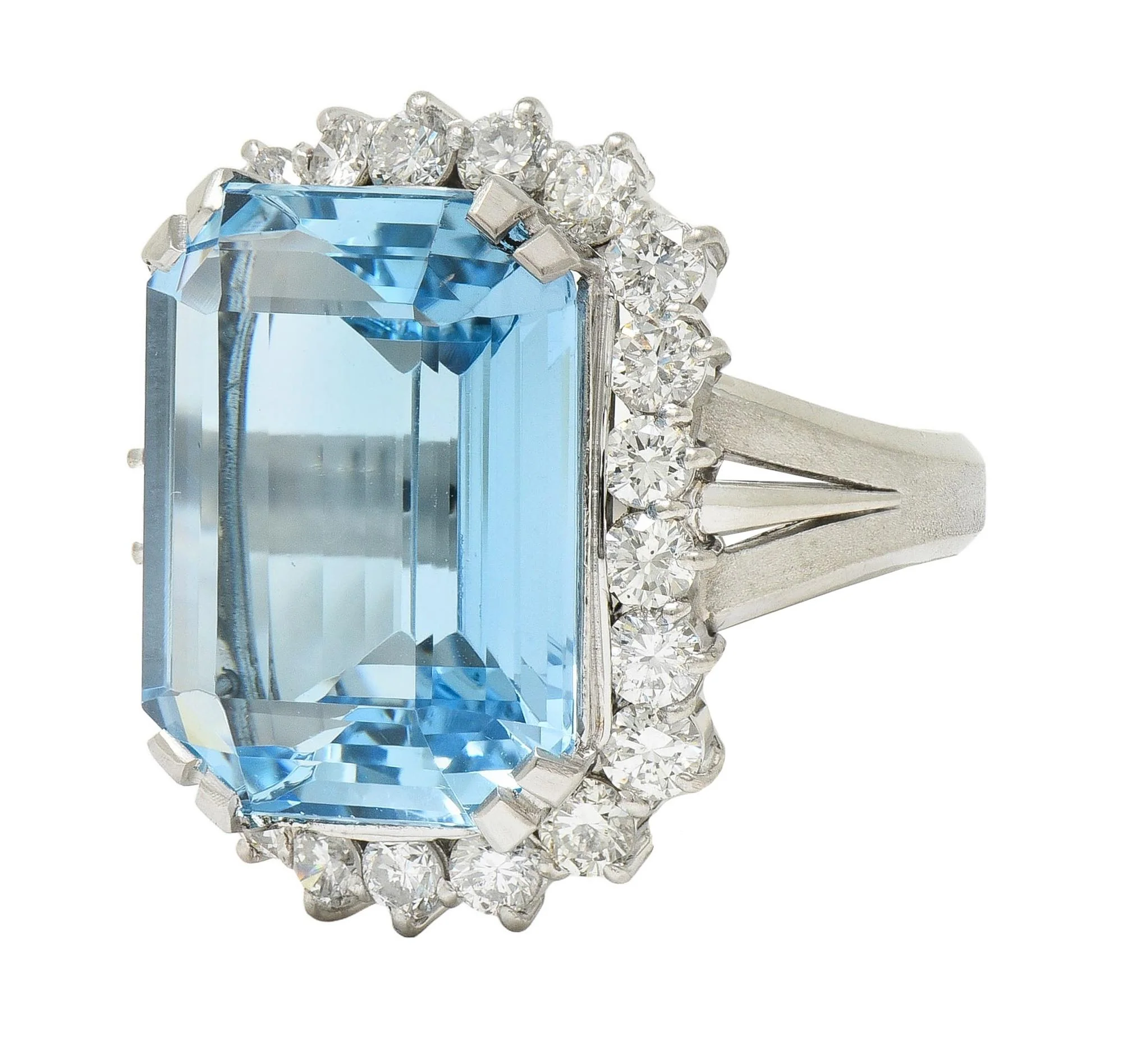 Contemporary 19.42 CTW Aquamarine Diamond Platinum Halo Cocktail Ring - Image 6