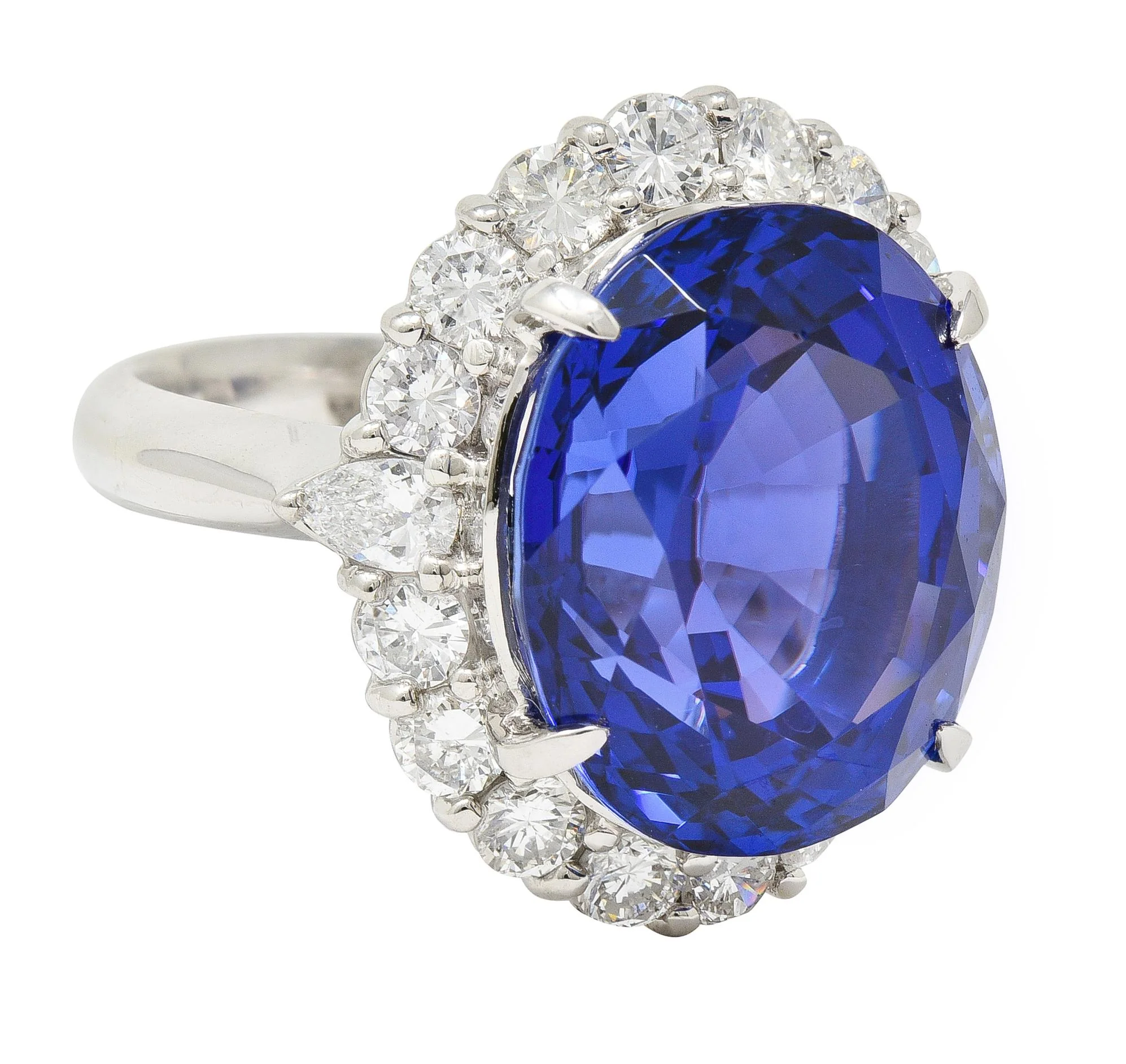 Contemporary 19.45 CTW Tanzanite Diamond Platinum Halo Ring - Image 2