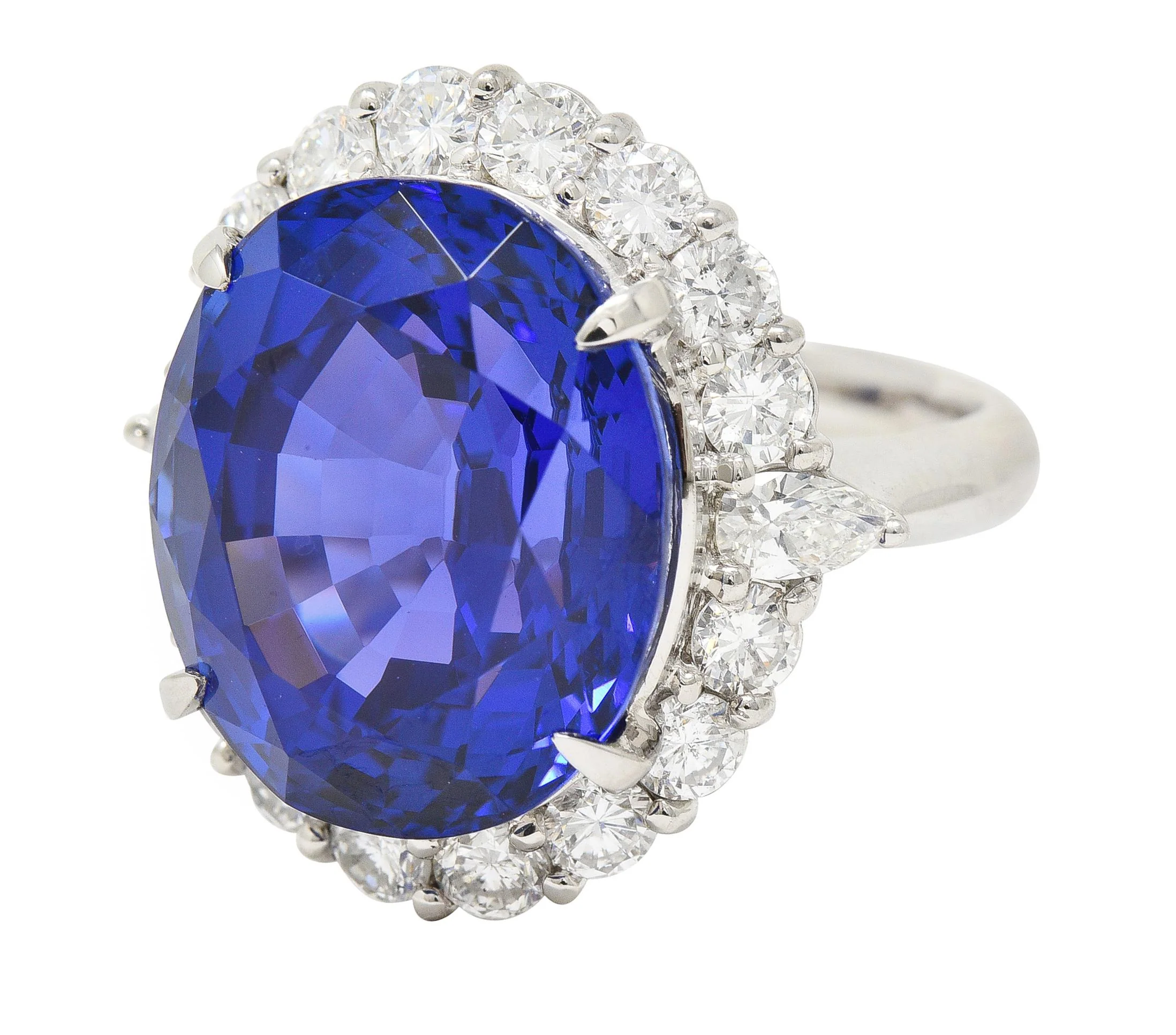 Contemporary 19.45 CTW Tanzanite Diamond Platinum Halo Ring - Image 6