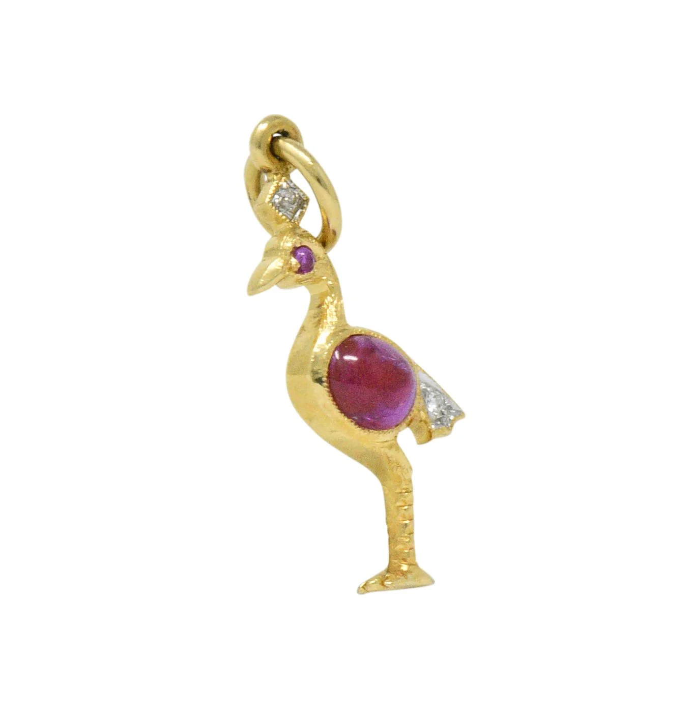 Contemporary 1980's Ruby Diamond 18 Karat Flamingo Gold Charm - Image 2