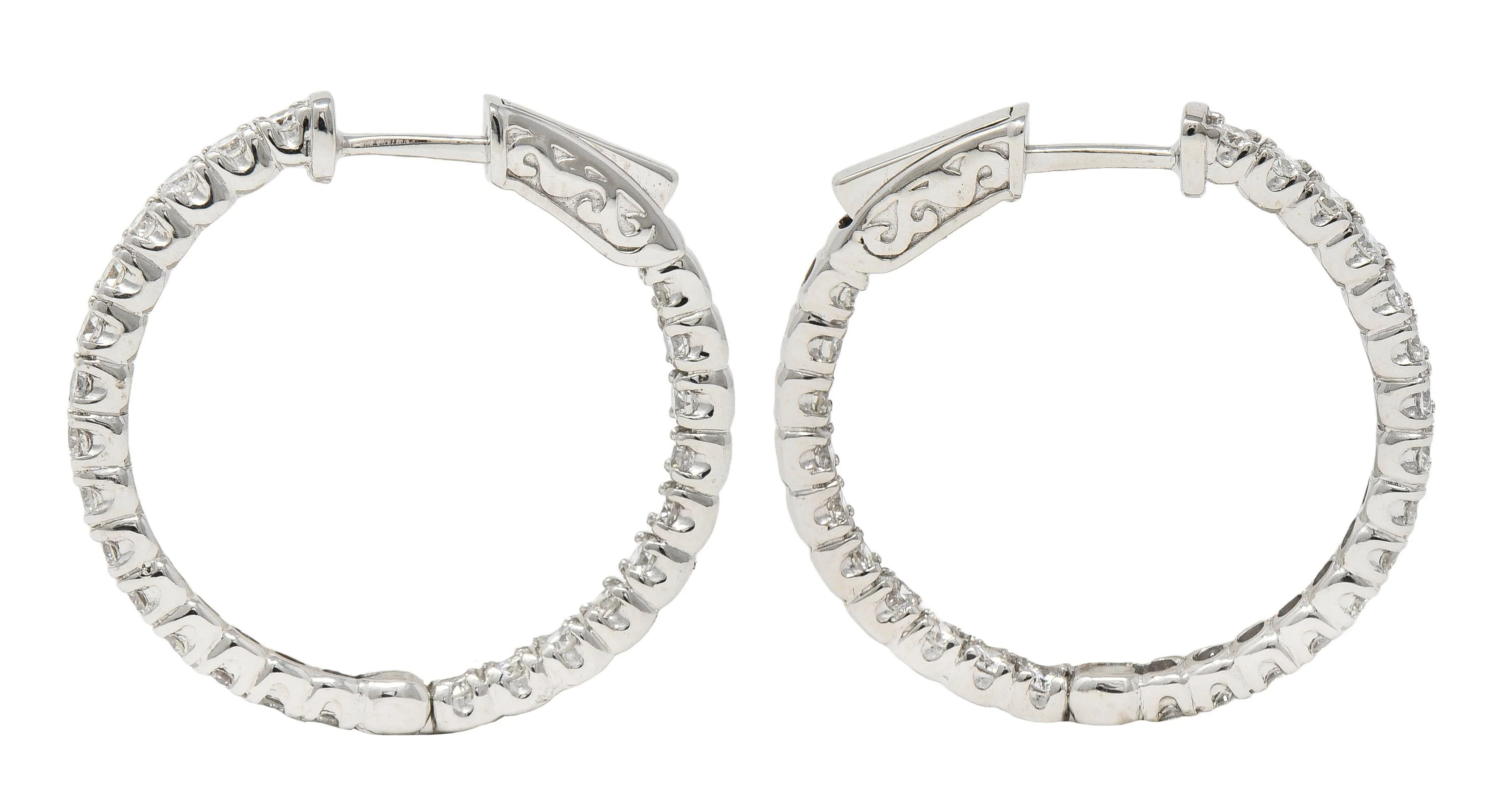Contemporary 2.00 CTW Diamond 14 Karat White Gold Inside Outside Hoop Earring - Image 4