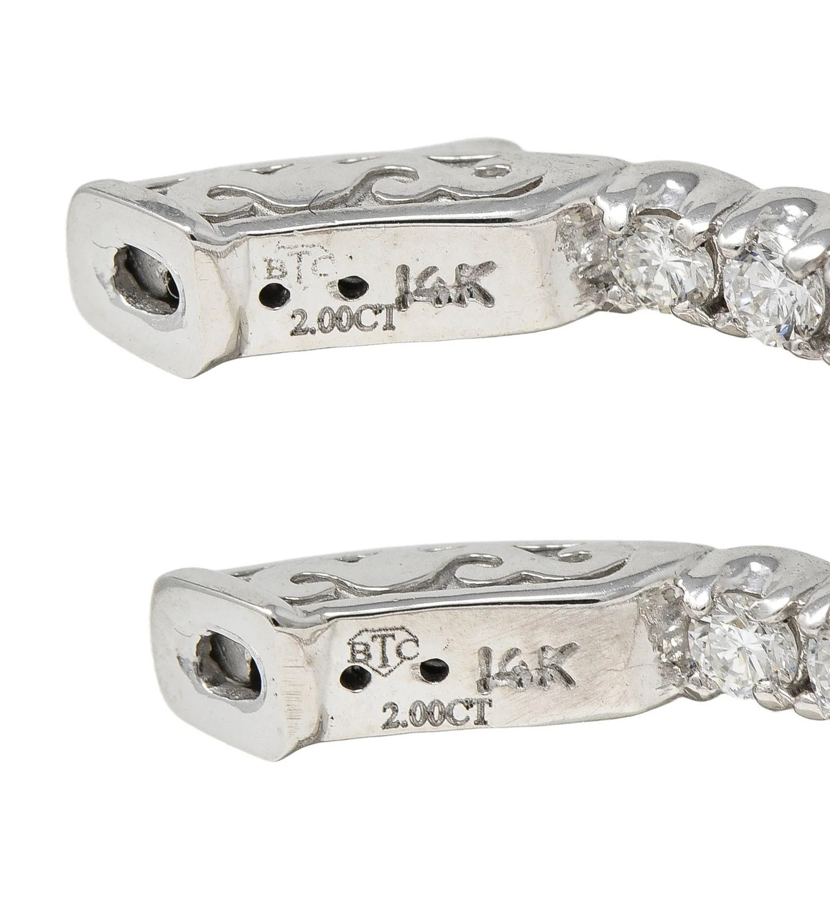 Contemporary 2.00 CTW Diamond 14 Karat White Gold Inside Outside Hoop Earring - Image 7