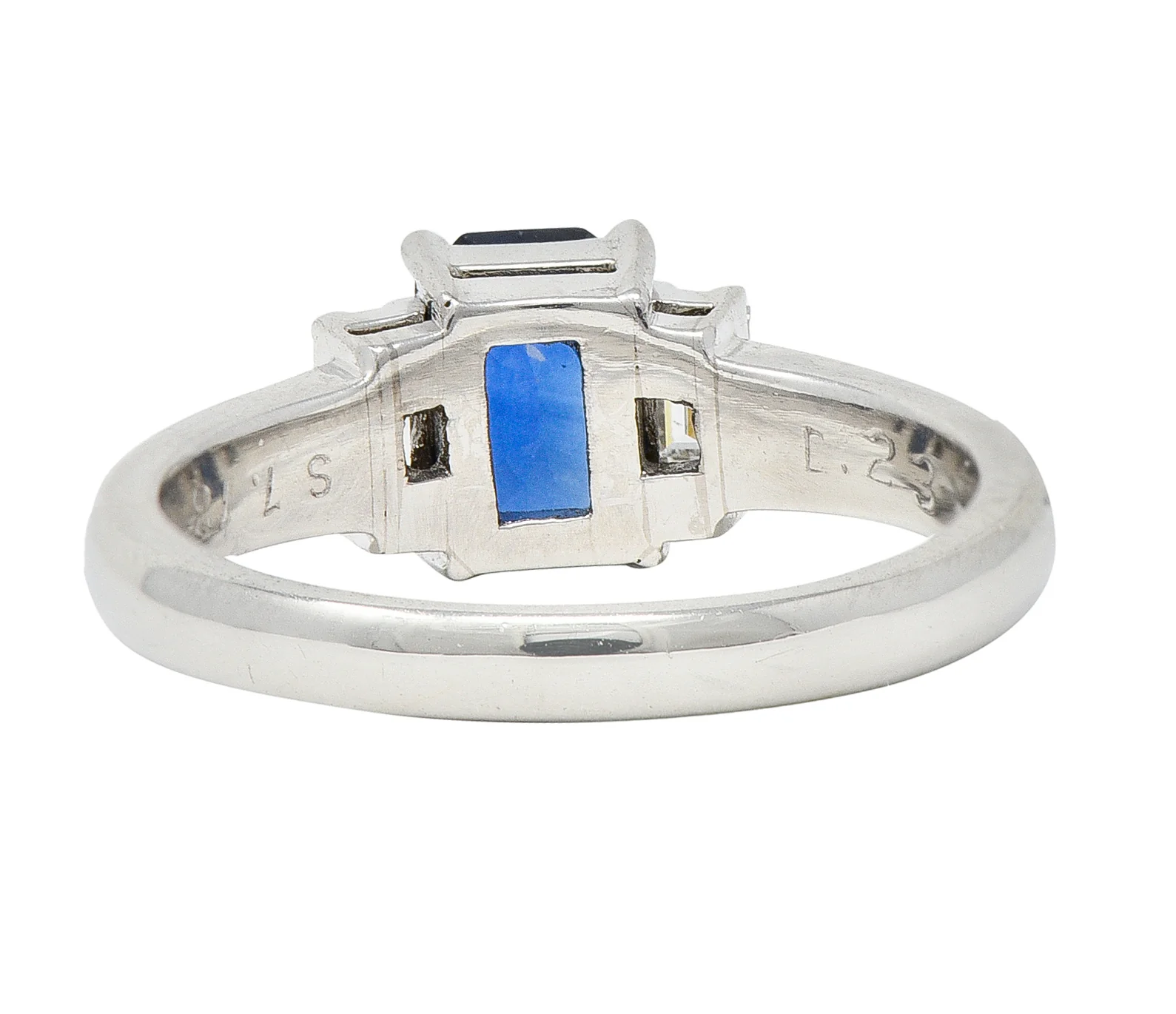 Contemporary 2.01 CTW Cushion Cut Sapphire Diamond Platinum Three Stone Ring - Image 4