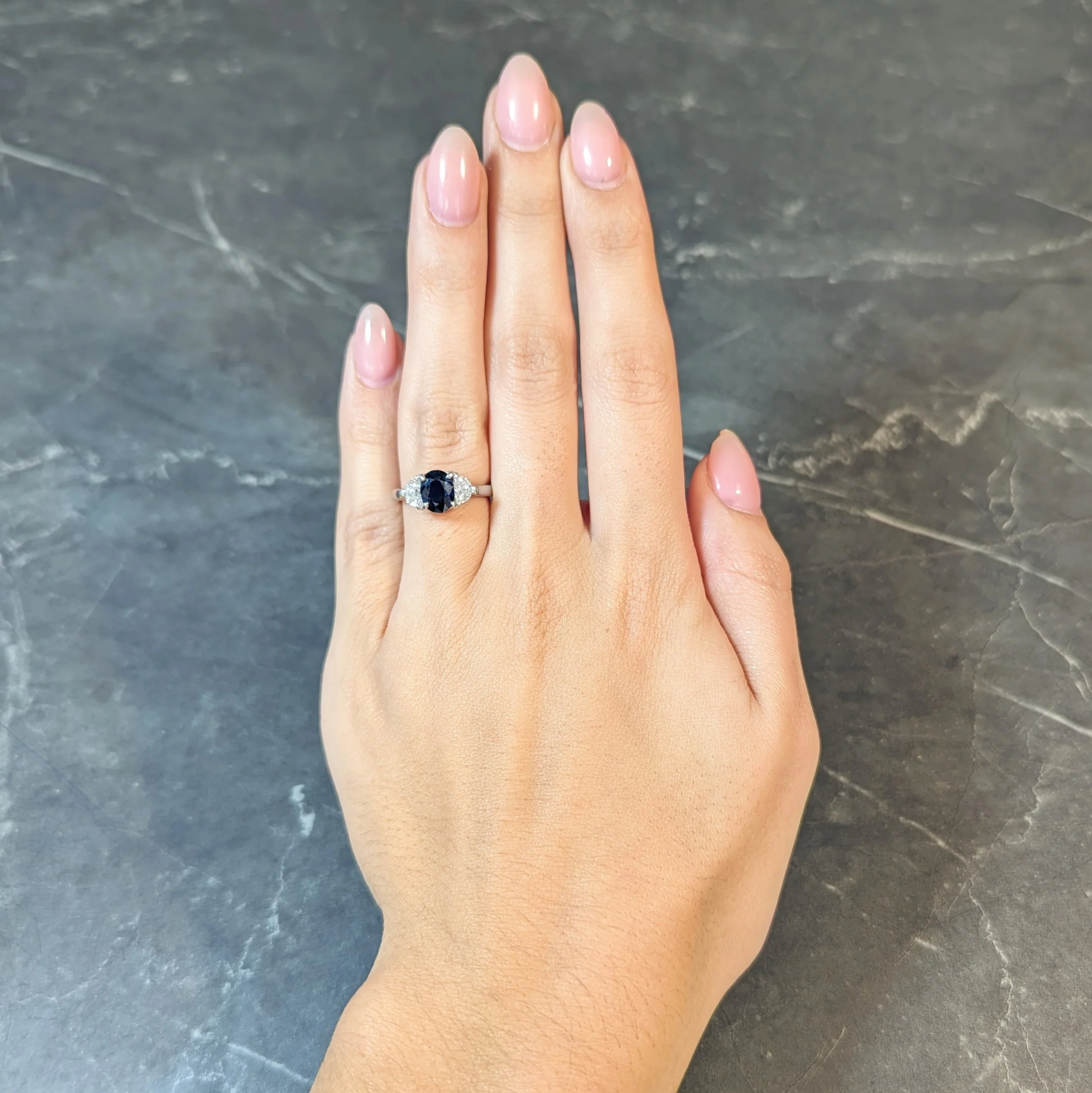Contemporary 2.07 Sapphire Diamond Platinum Three Stone Ring - Image 12