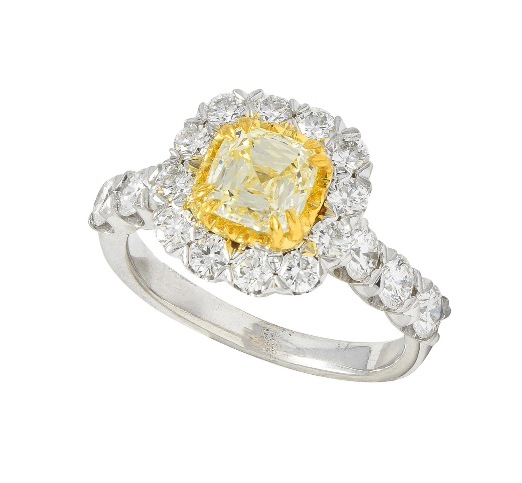 Contemporary 2.09 CTW Cushion Cut Diamond 18 Karat Two-Tone Gold Halo Engagement Ring GIA - Image 9