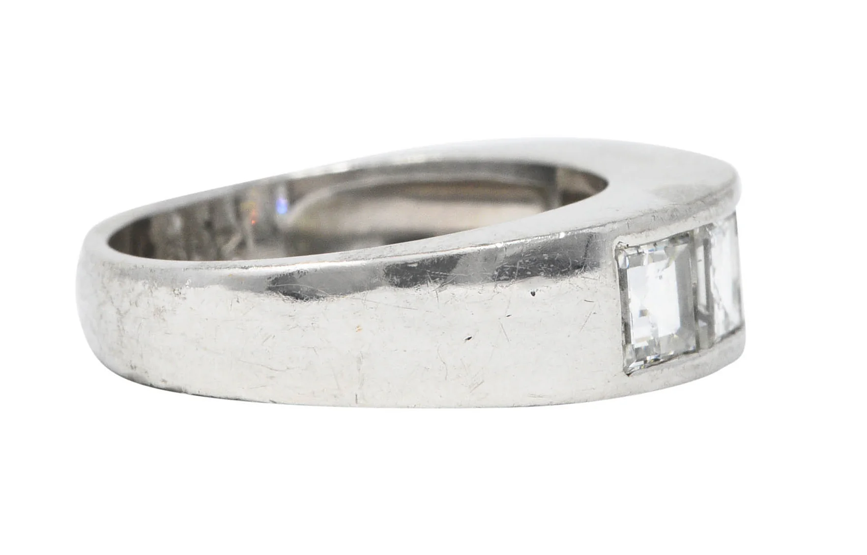 Contemporary 2.09 CTW Square Step Diamond Platinum Channel Band Ring - Image 3