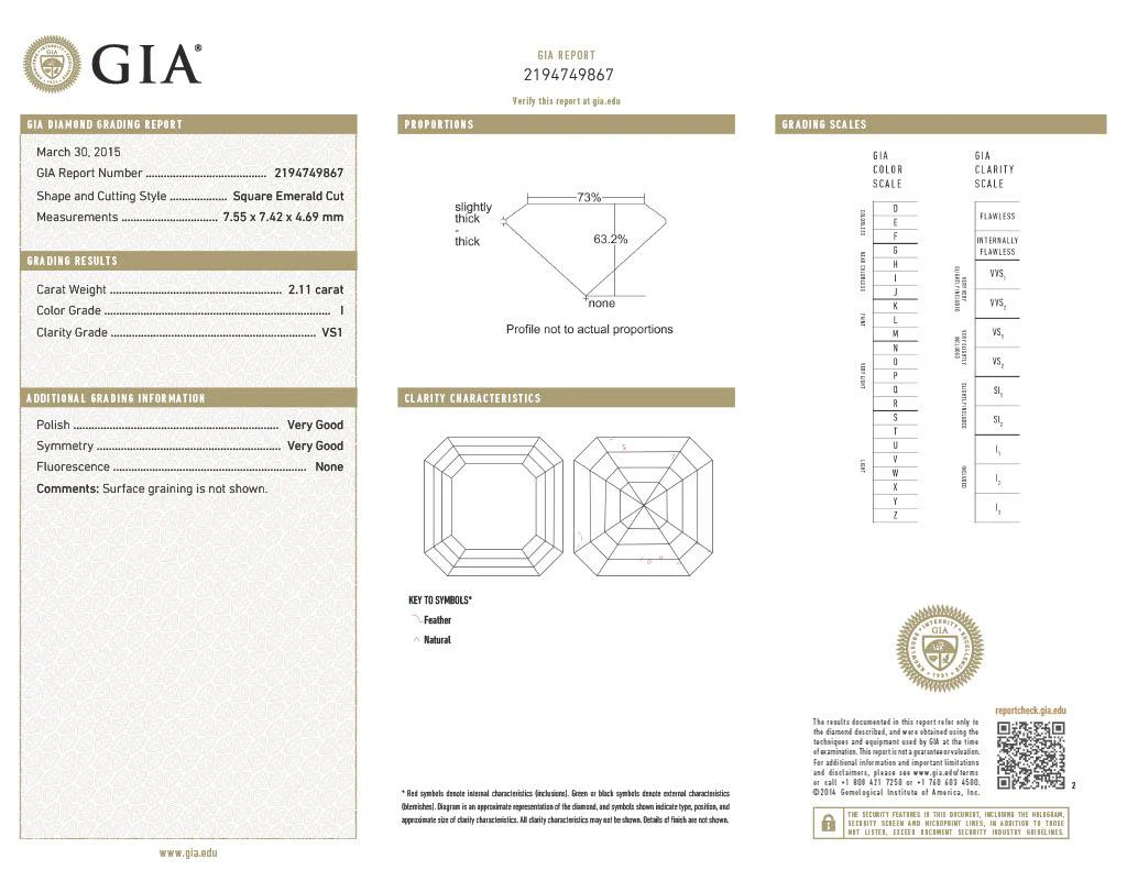 Contemporary 2.11 CTW Asscher Cut Diamond 18 Karat White Gold Solitaire Unisex Ring GIA - Image 13