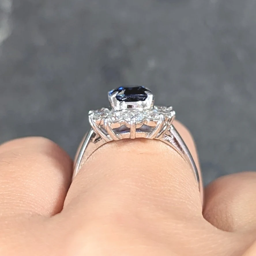 Contemporary 2.13 CTW Cushion Cut Sapphire Diamond Platinum Halo Ring - Image 10