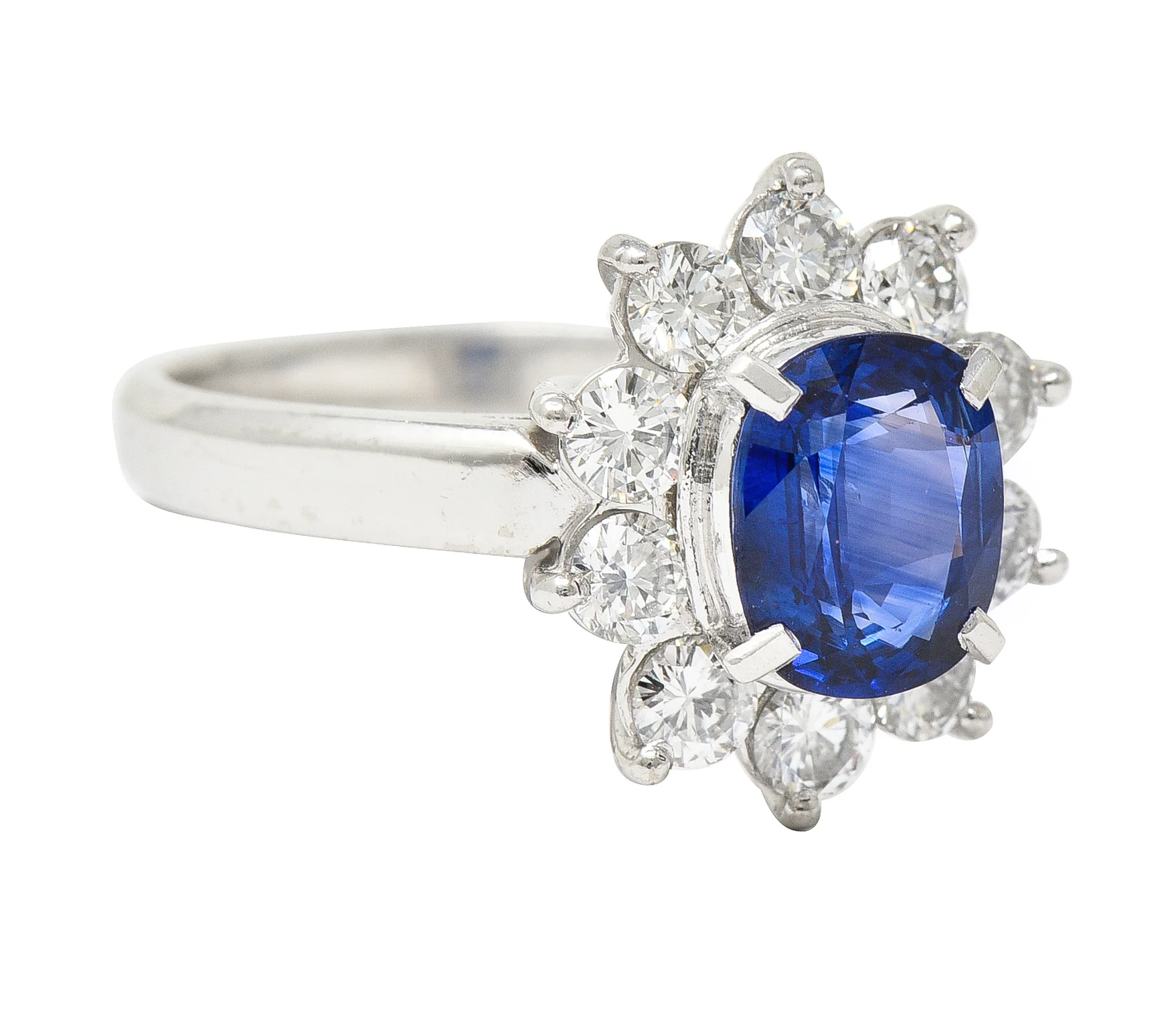 Contemporary 2.13 CTW Cushion Cut Sapphire Diamond Platinum Halo Ring - Image 2