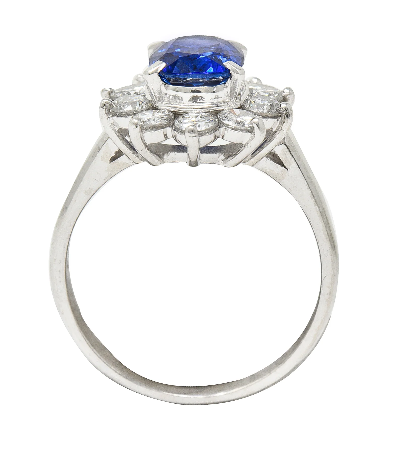 Contemporary 2.13 CTW Cushion Cut Sapphire Diamond Platinum Halo Ring - Image 8