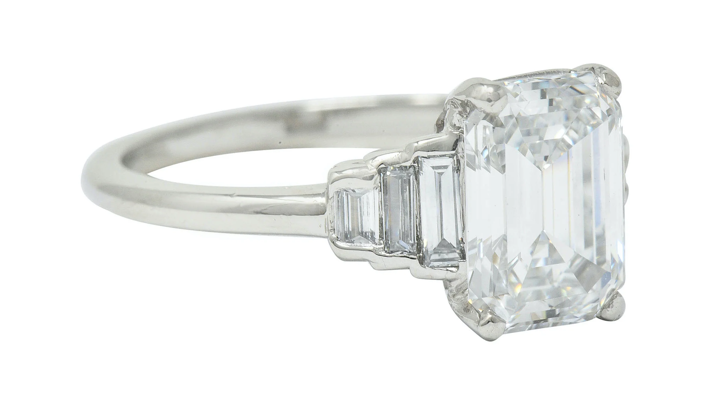 Contemporary 2.20 CTW Emerald Cut Diamond Platinum Engagement Ring GIA - Image 2