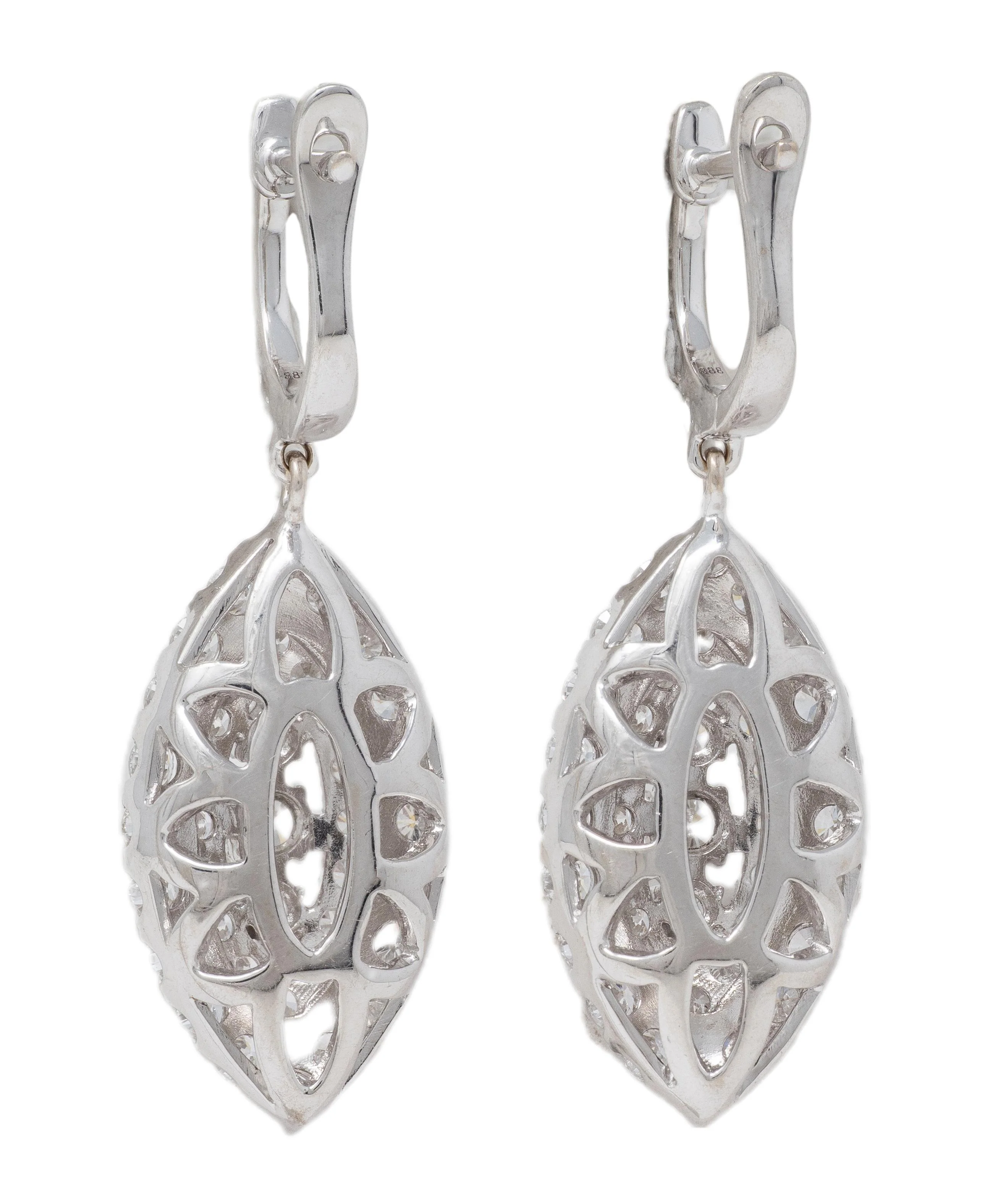 Contemporary 2.21 CTW Diamond 18 Karat White Gold Navette Drop Earrings - Image 4